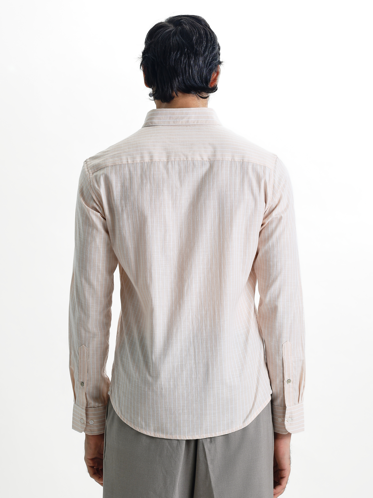 Evor- Peach Regular Fit Striped Linen Shirt