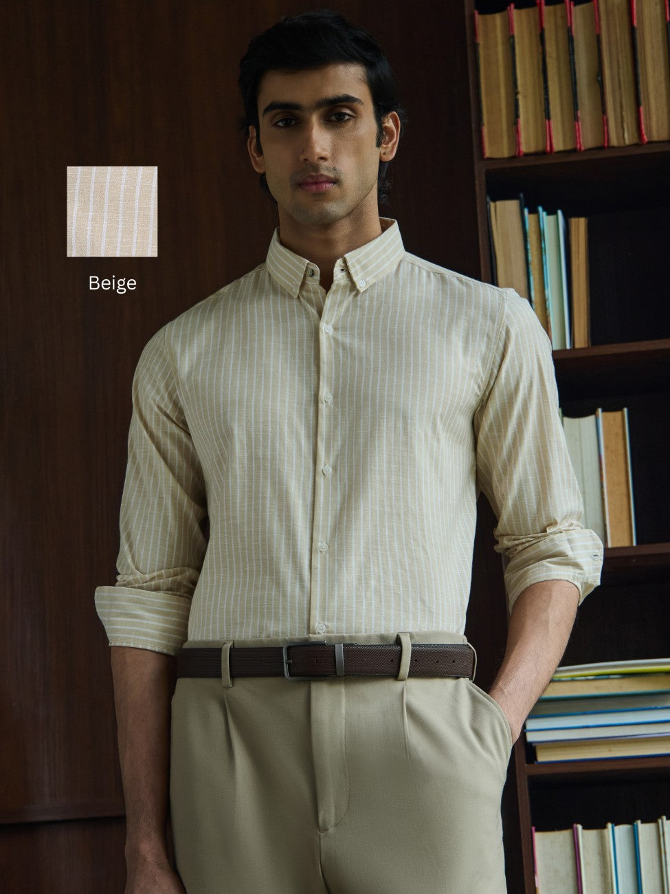 Evor- Regular Fit Striped Linen Shirt