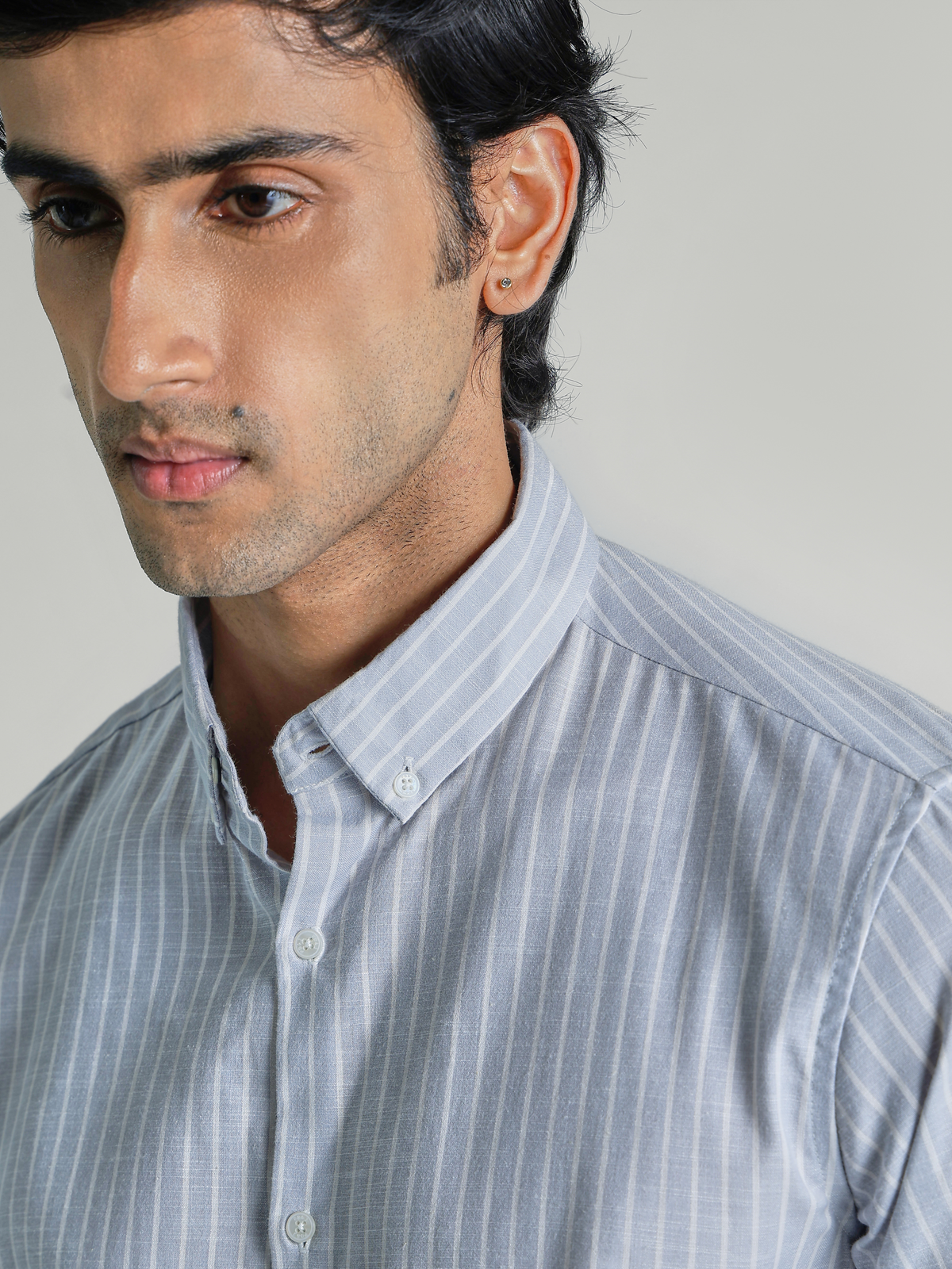 Evor- Violet Regular Fit Striped Linen Shirt