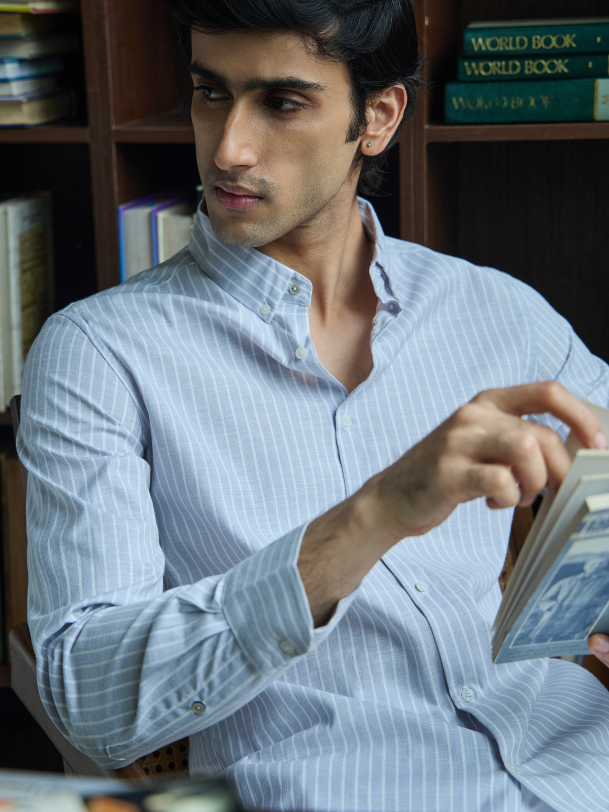 Evor- Violet Regular Fit Striped Linen Shirt