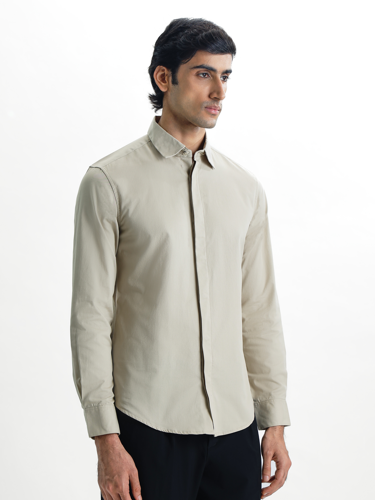 VINCENT-CLAY BEIGE REGULAR FIT PEACH FINISH COTTON SHIRT