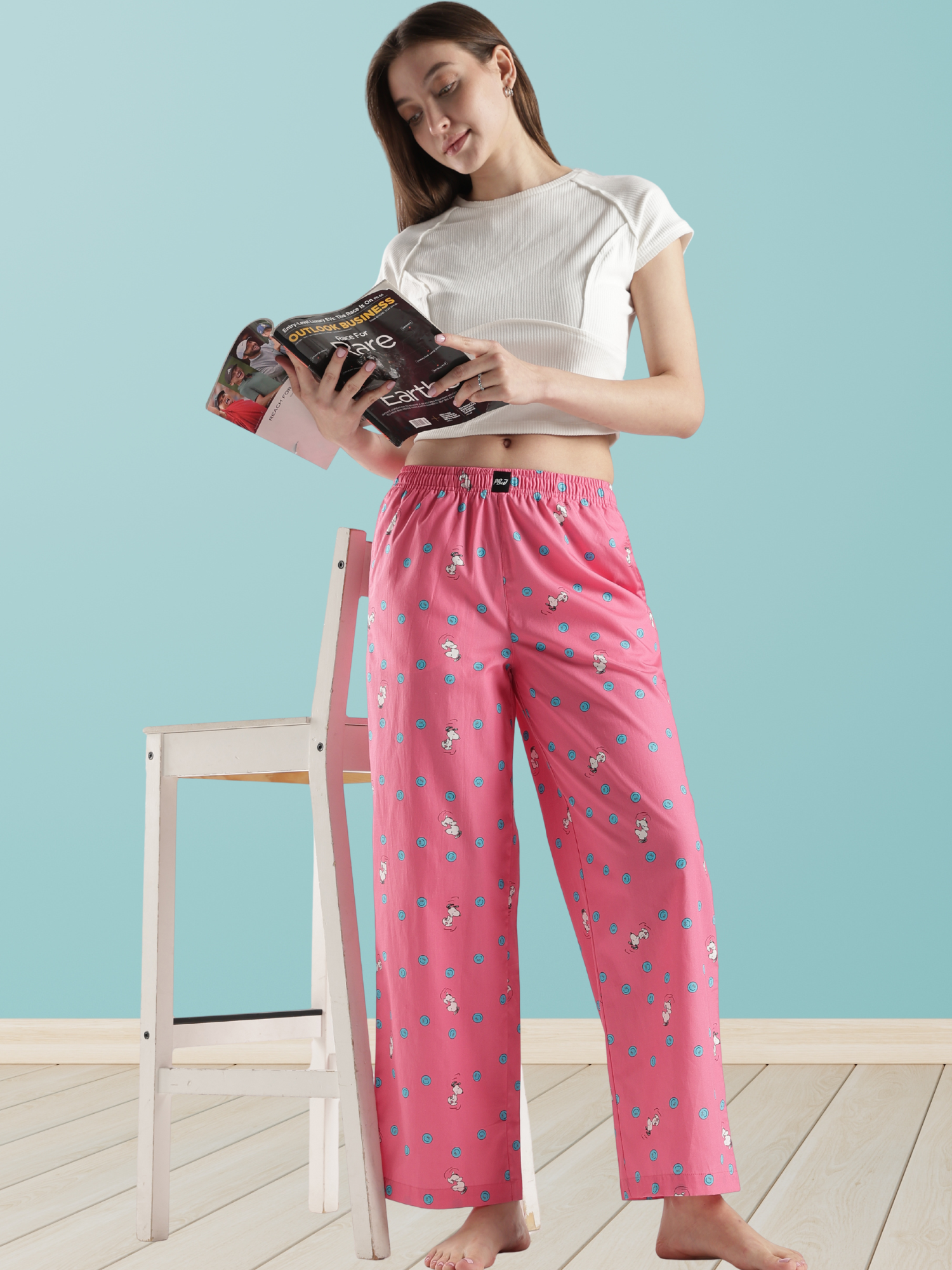 Women's Pink Doodle Dog Print Wide Leg Pyjama