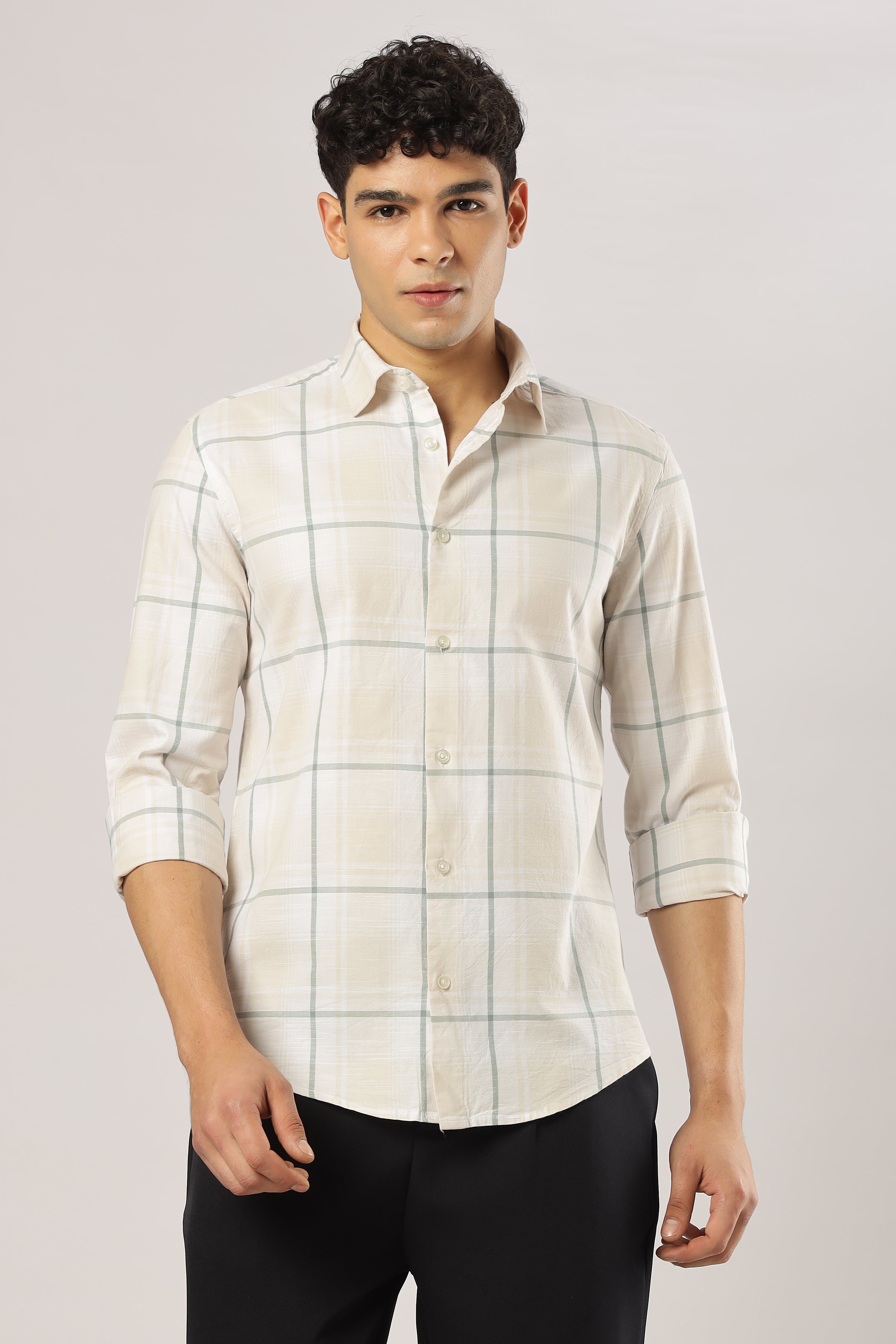 Sage Linen Windowpane Shirt