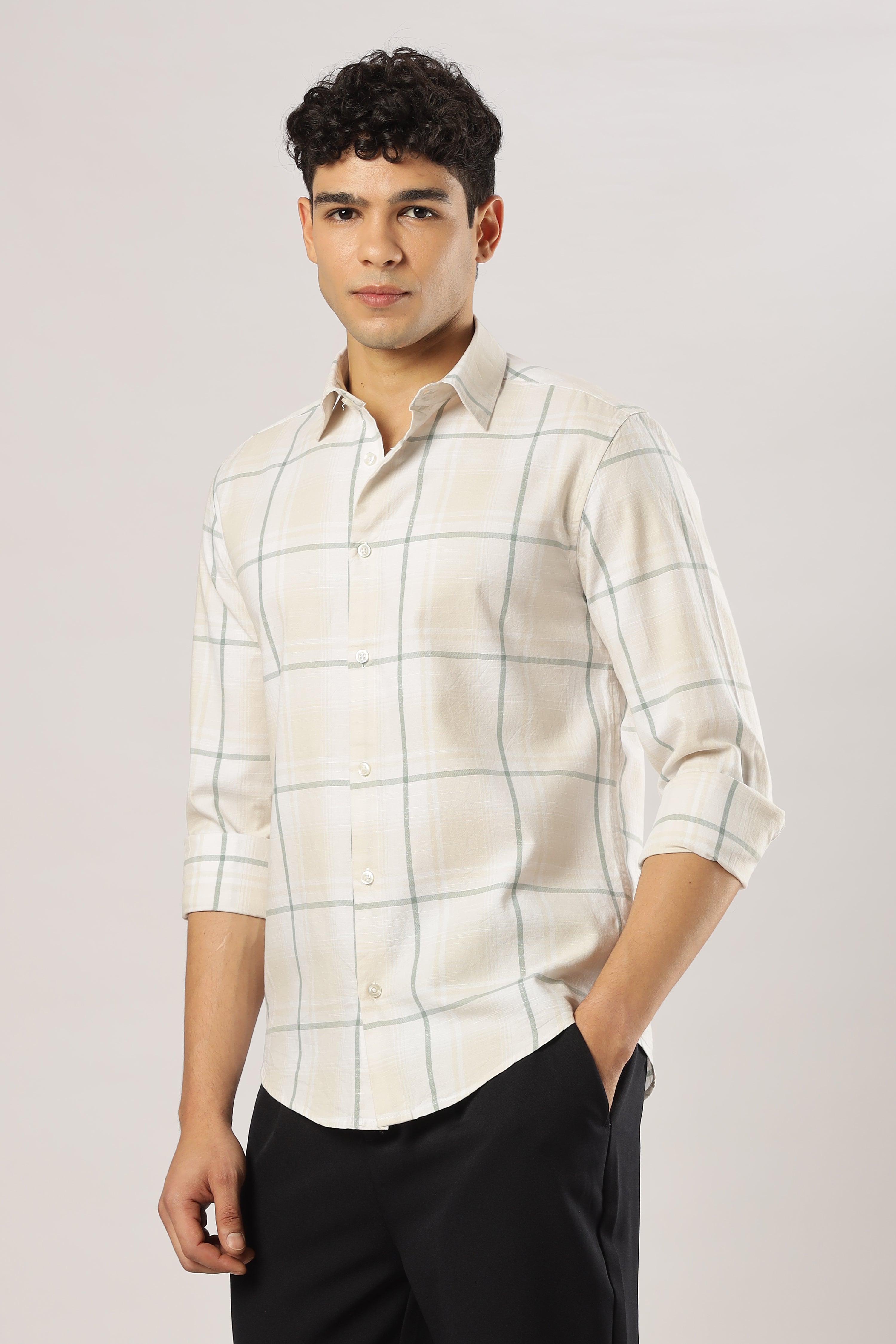 Sage Linen Windowpane Shirt