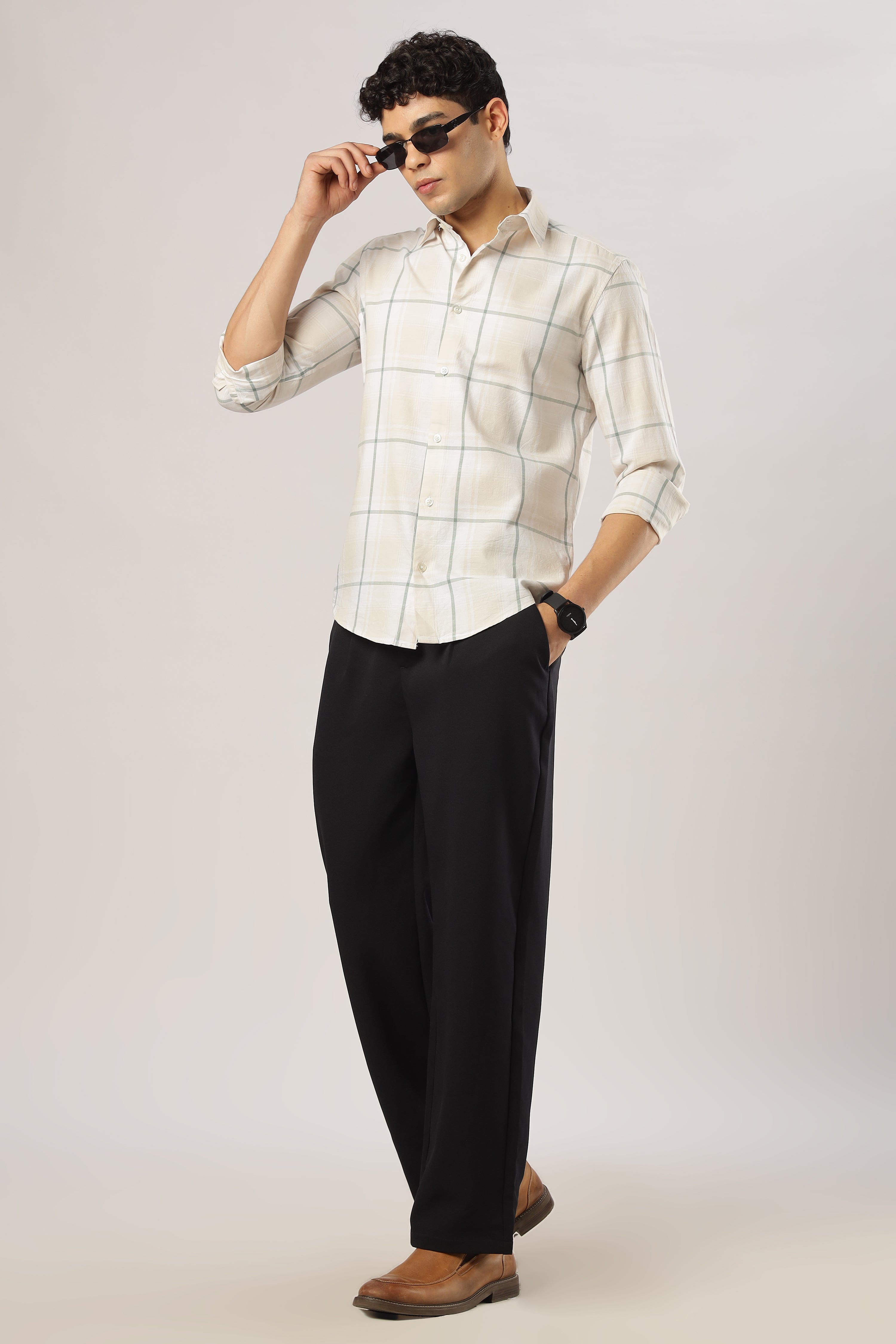 Sage Linen Windowpane Shirt