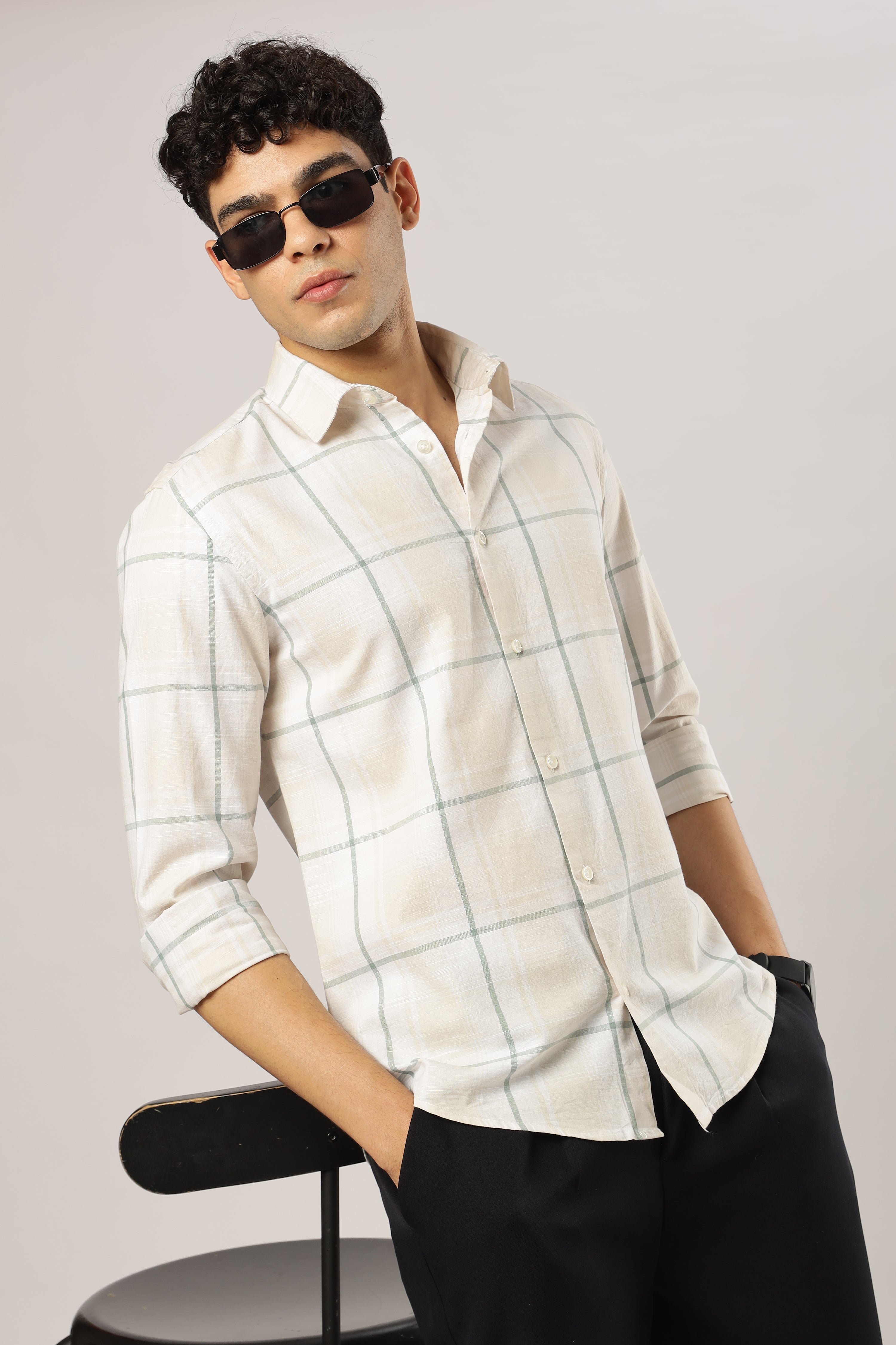 Sage Linen Windowpane Shirt
