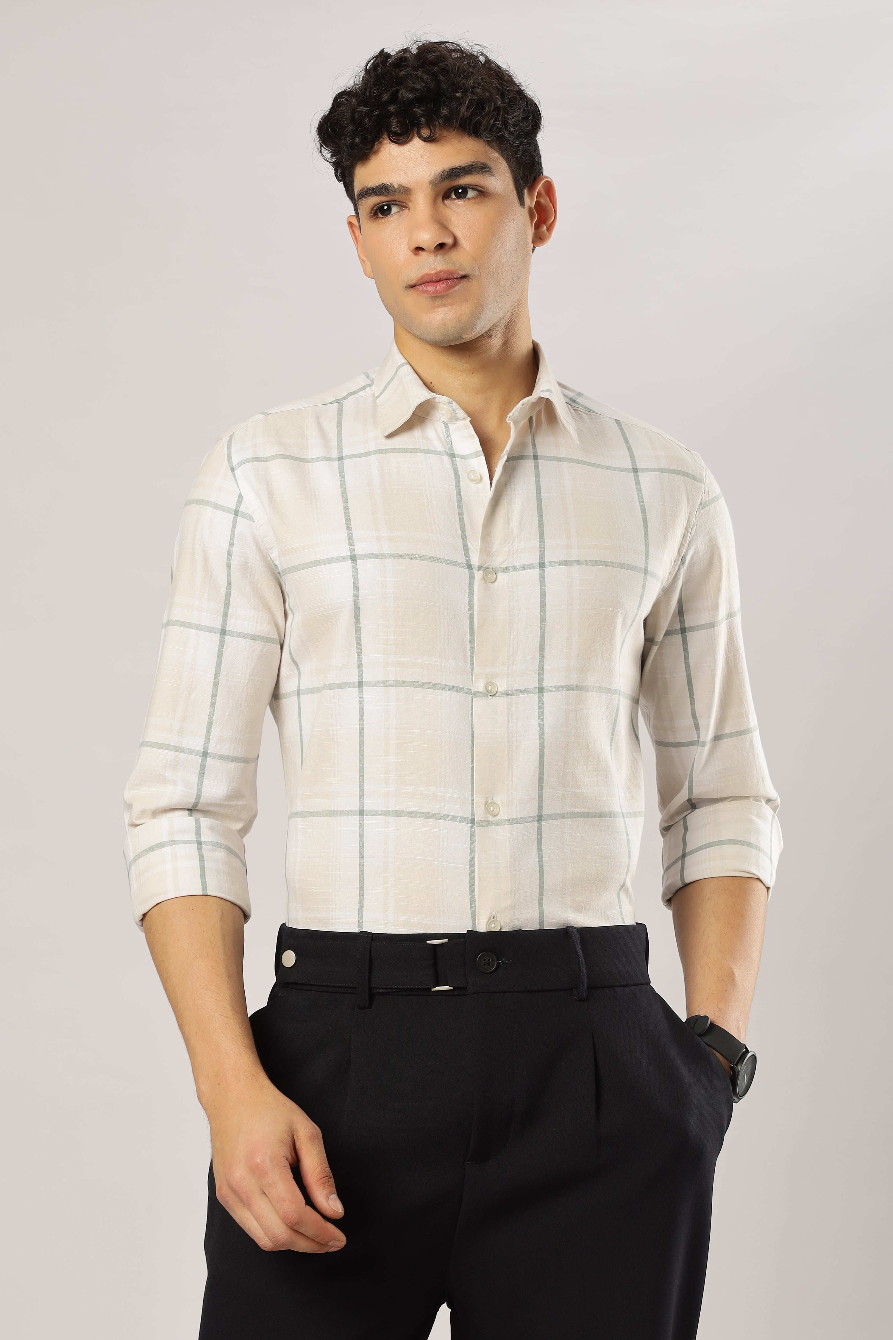 Sage Linen Windowpane Shirt