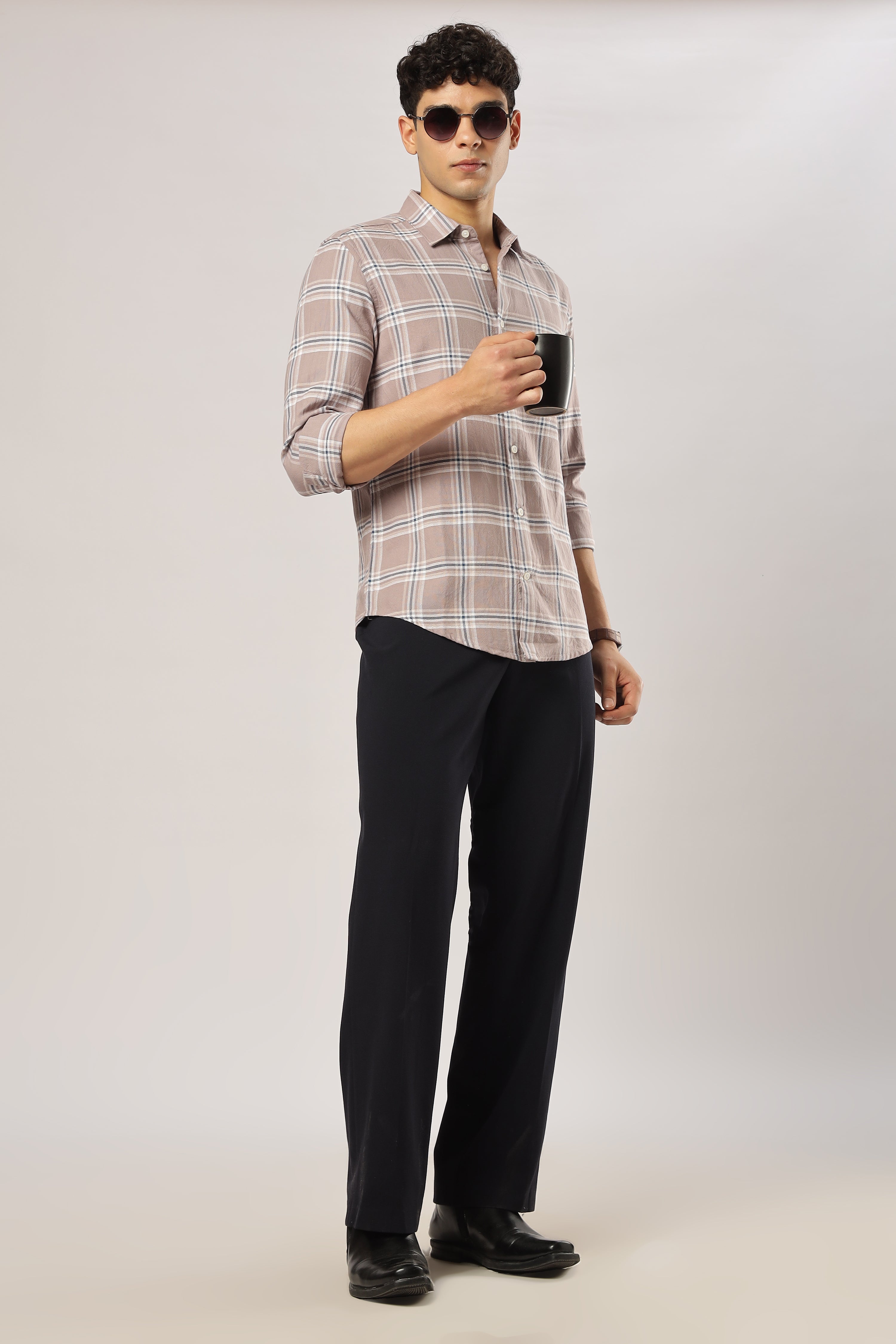 Mauve Grid Checks Shirt