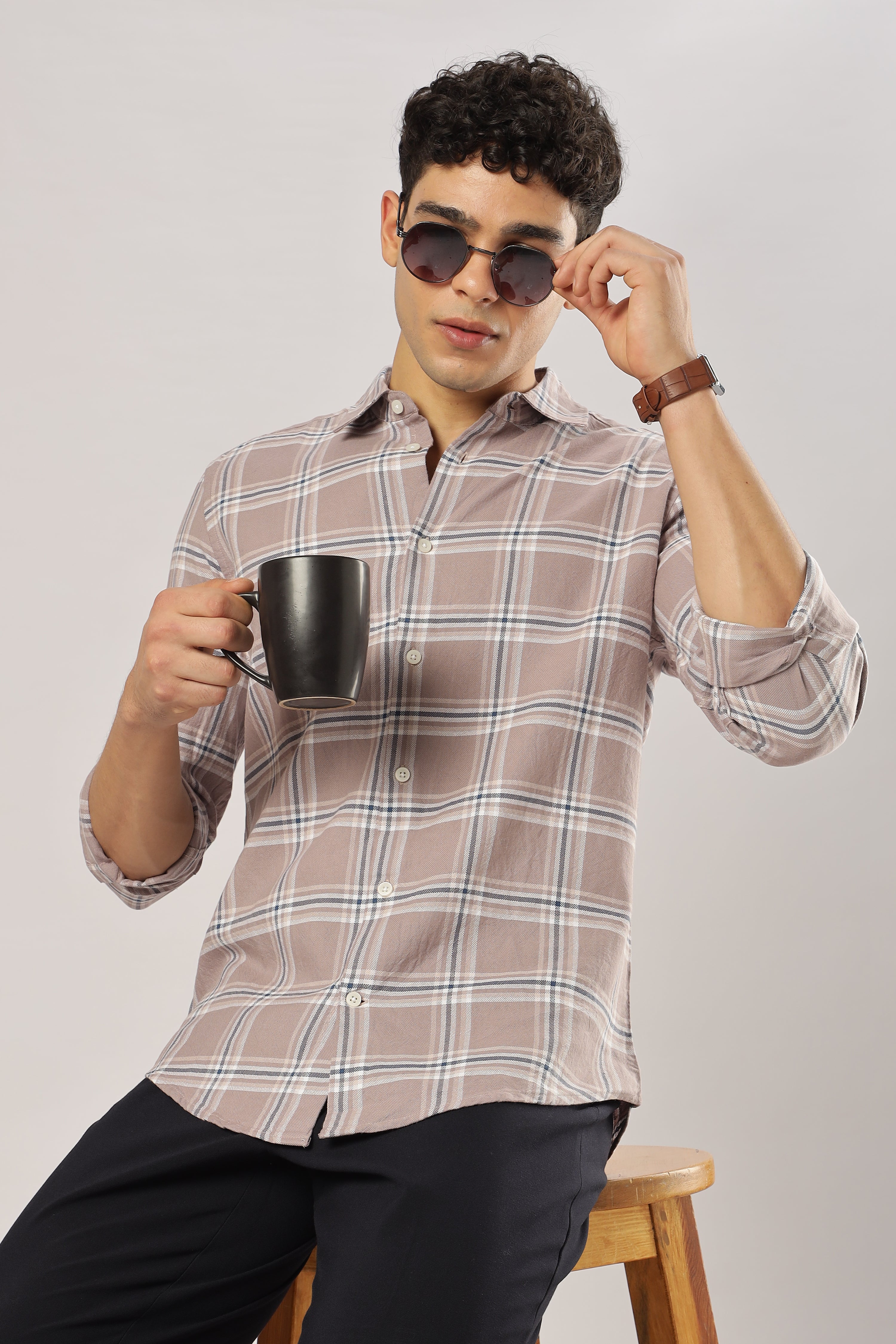Mauve Grid Checks Shirt