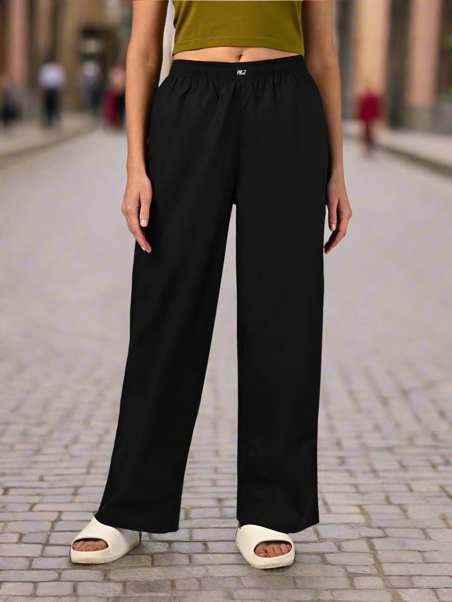 Women's Jet Black Wide Leg Pyjama Pants