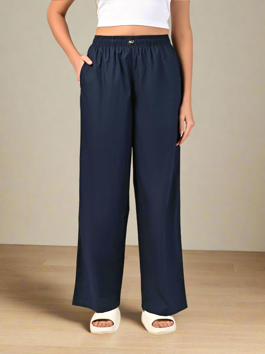Women's Navy Blue Wide Leg Pyjama Pants