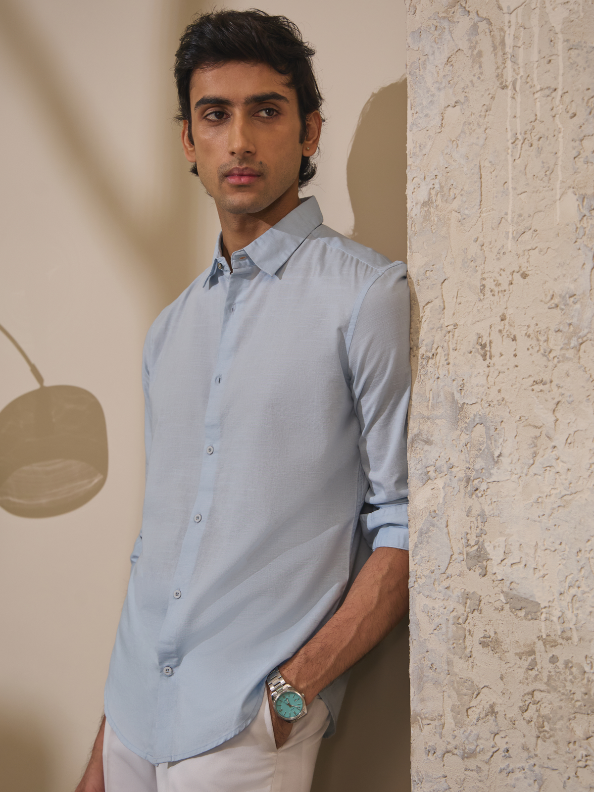 Arlo- Sky Blue Regular Fit Solid Linen Shirt
