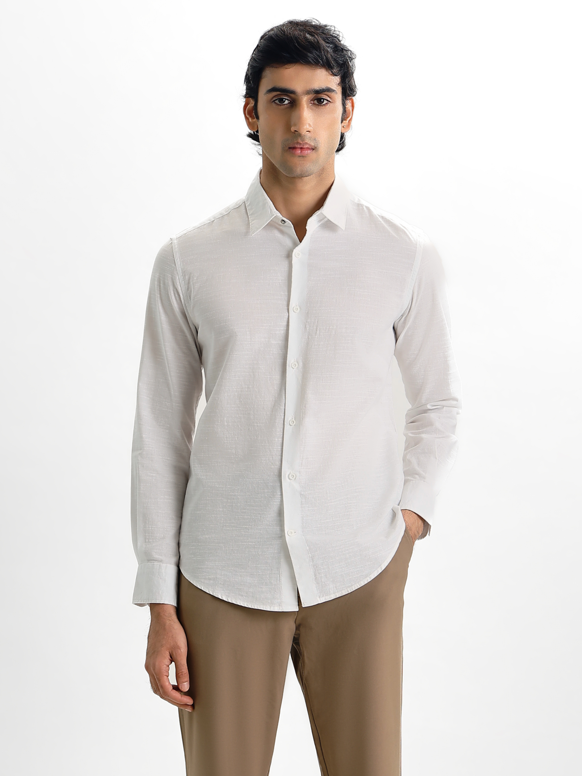 Arlo- White Regular Fit Solid Linen Shirt