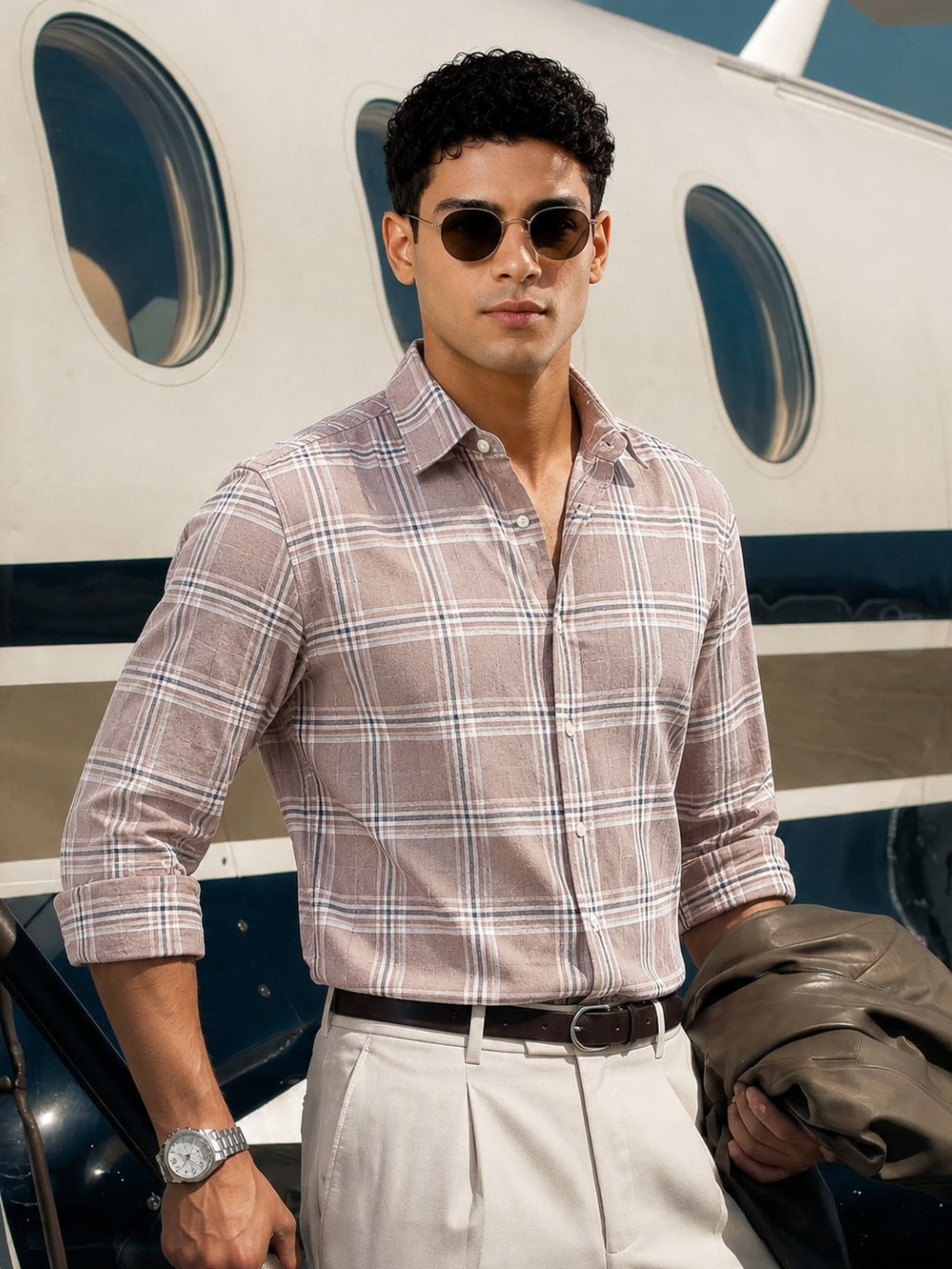 Mauve Grid Checks Shirt