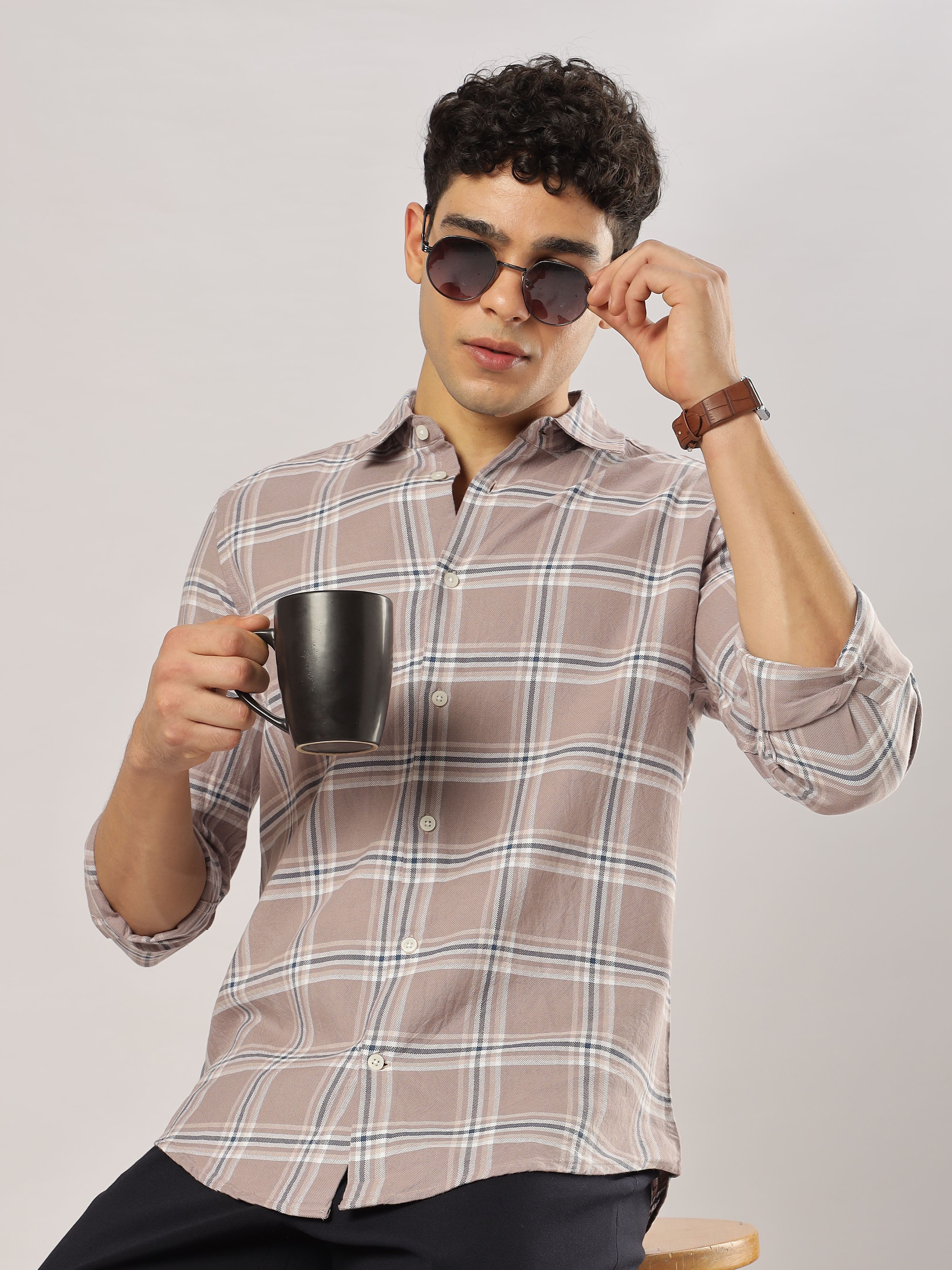 Mauve Grid Checks Shirt