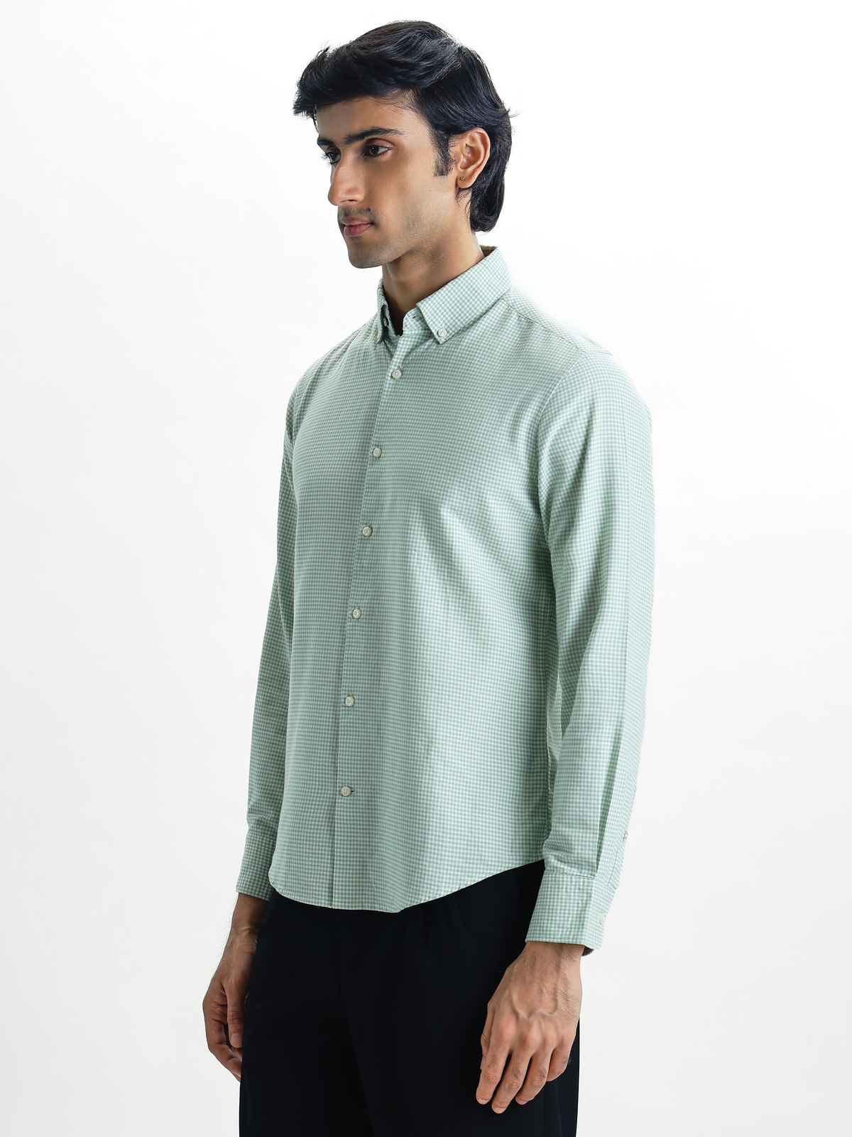 EVARIST- Green Regular Fit Gingham Checks Cotton Shirt