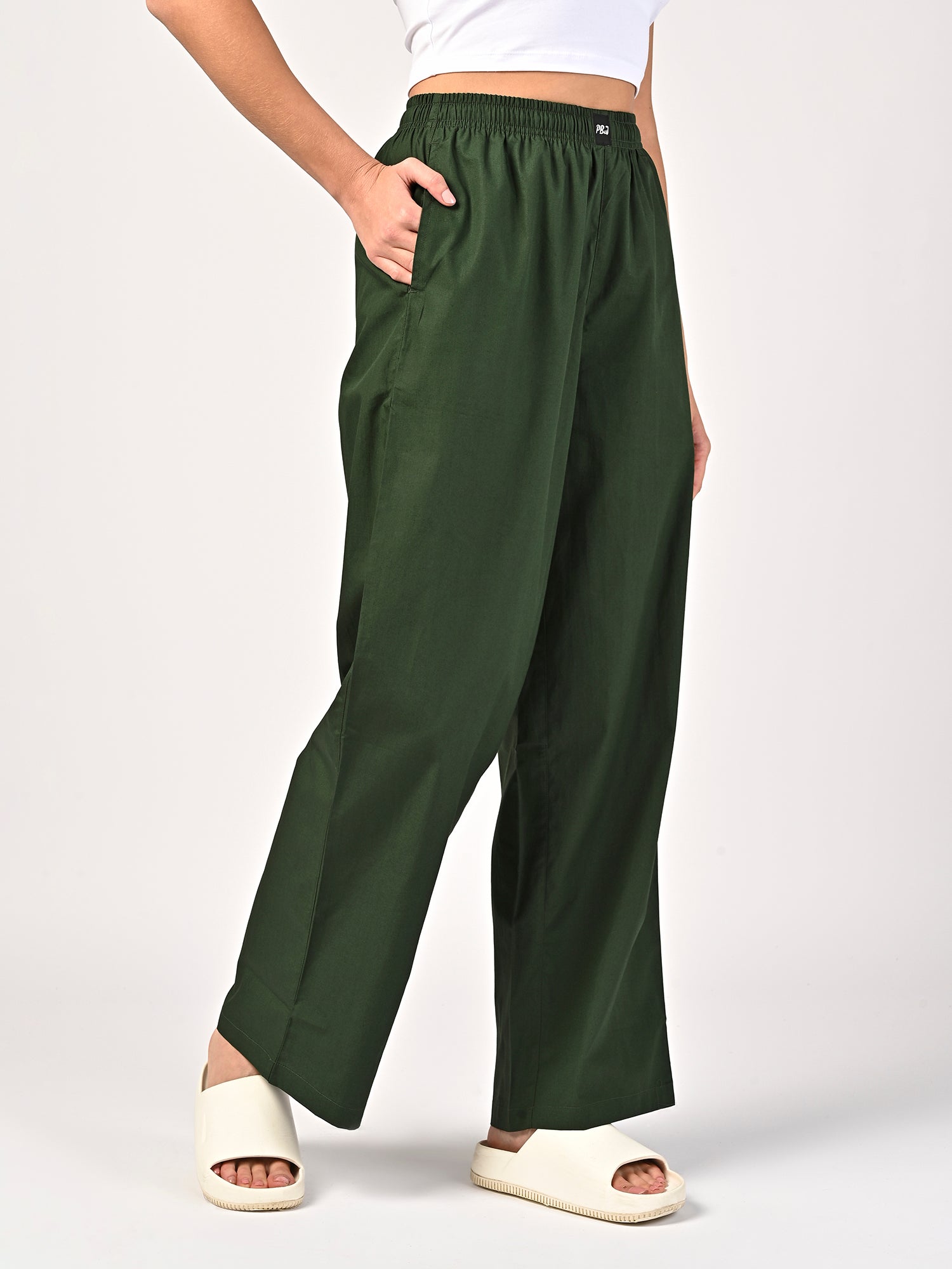 Women's Forest Green Wide Leg Pyjama Pants