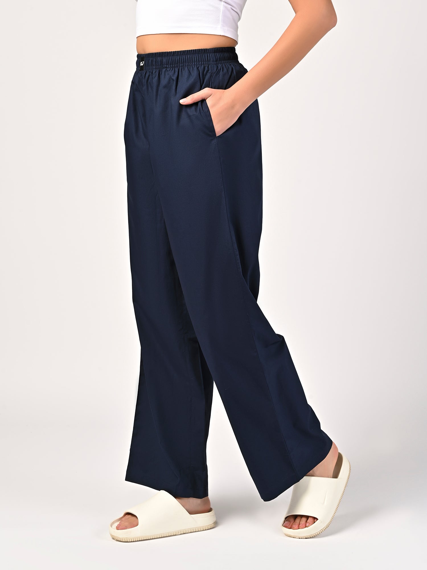 Women's Navy Blue Wide Leg Pyjama Pants
