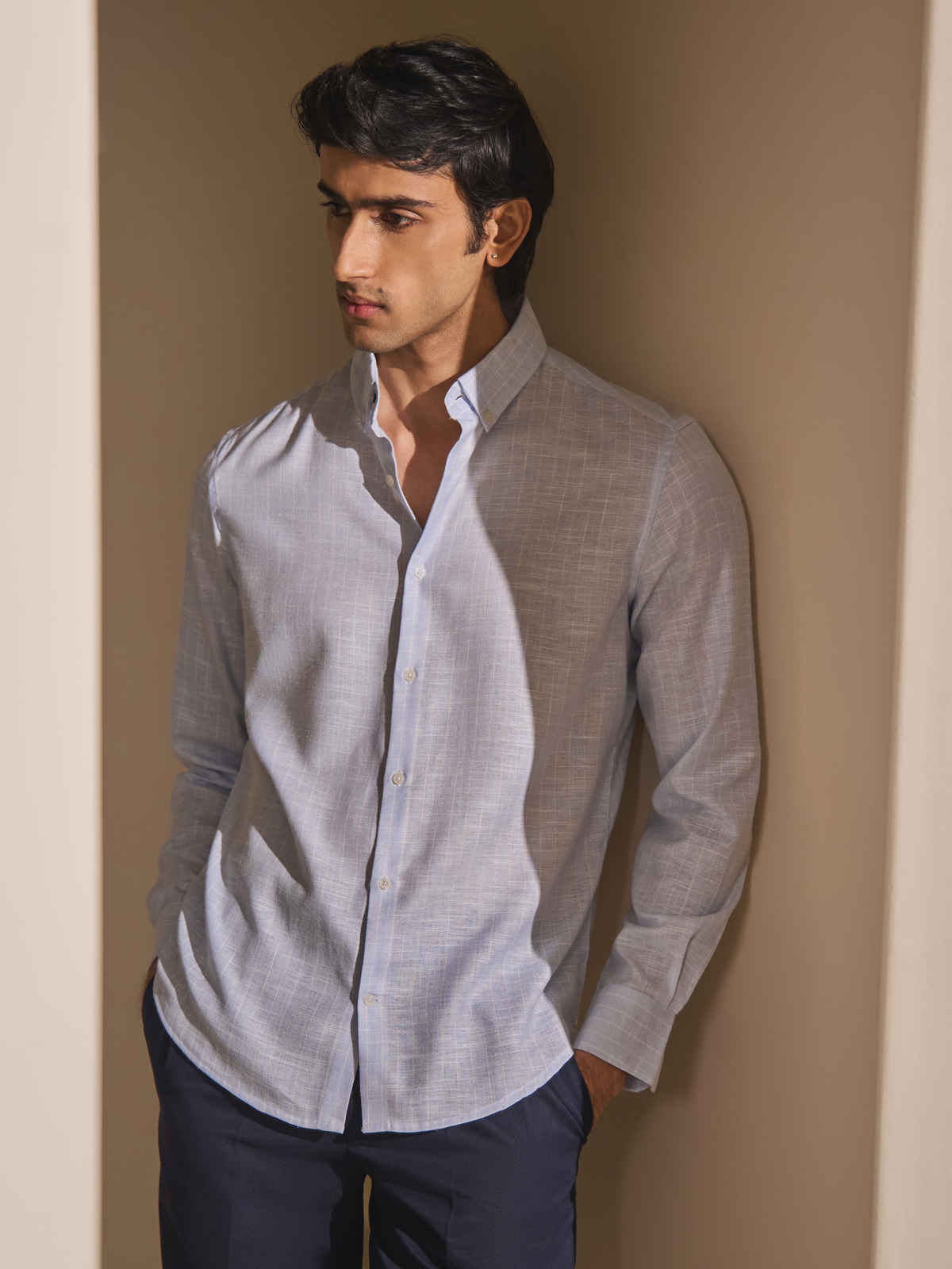 Milo-Sky Blue Regular Fit Striped Linen Shirt