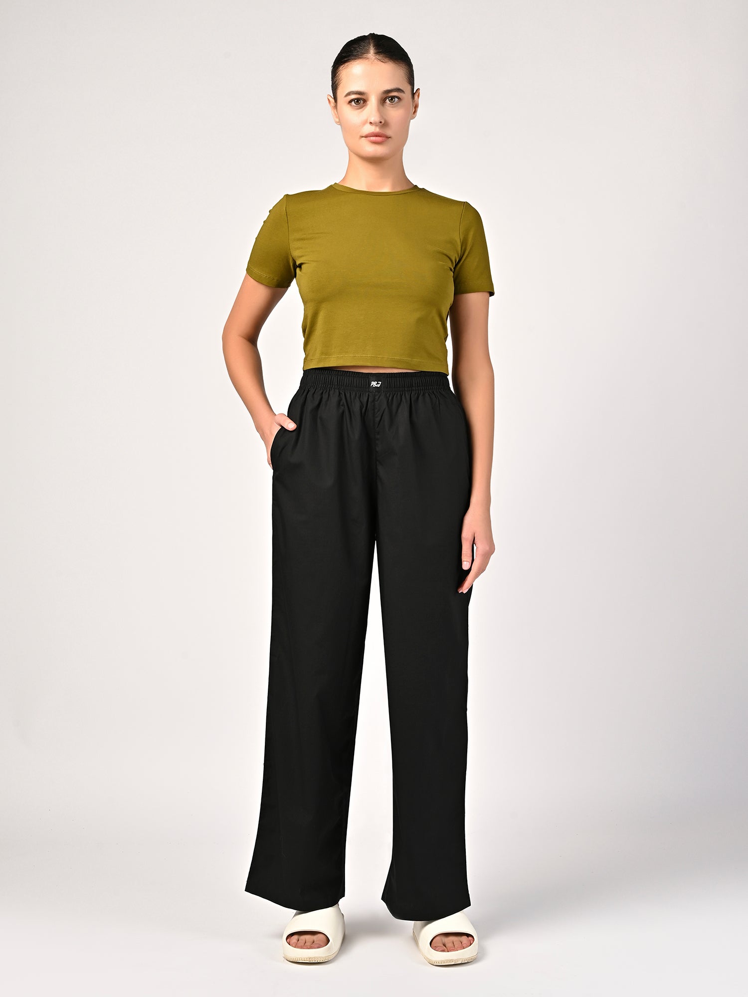 Women's Jet Black Wide Leg Pyjama Pants