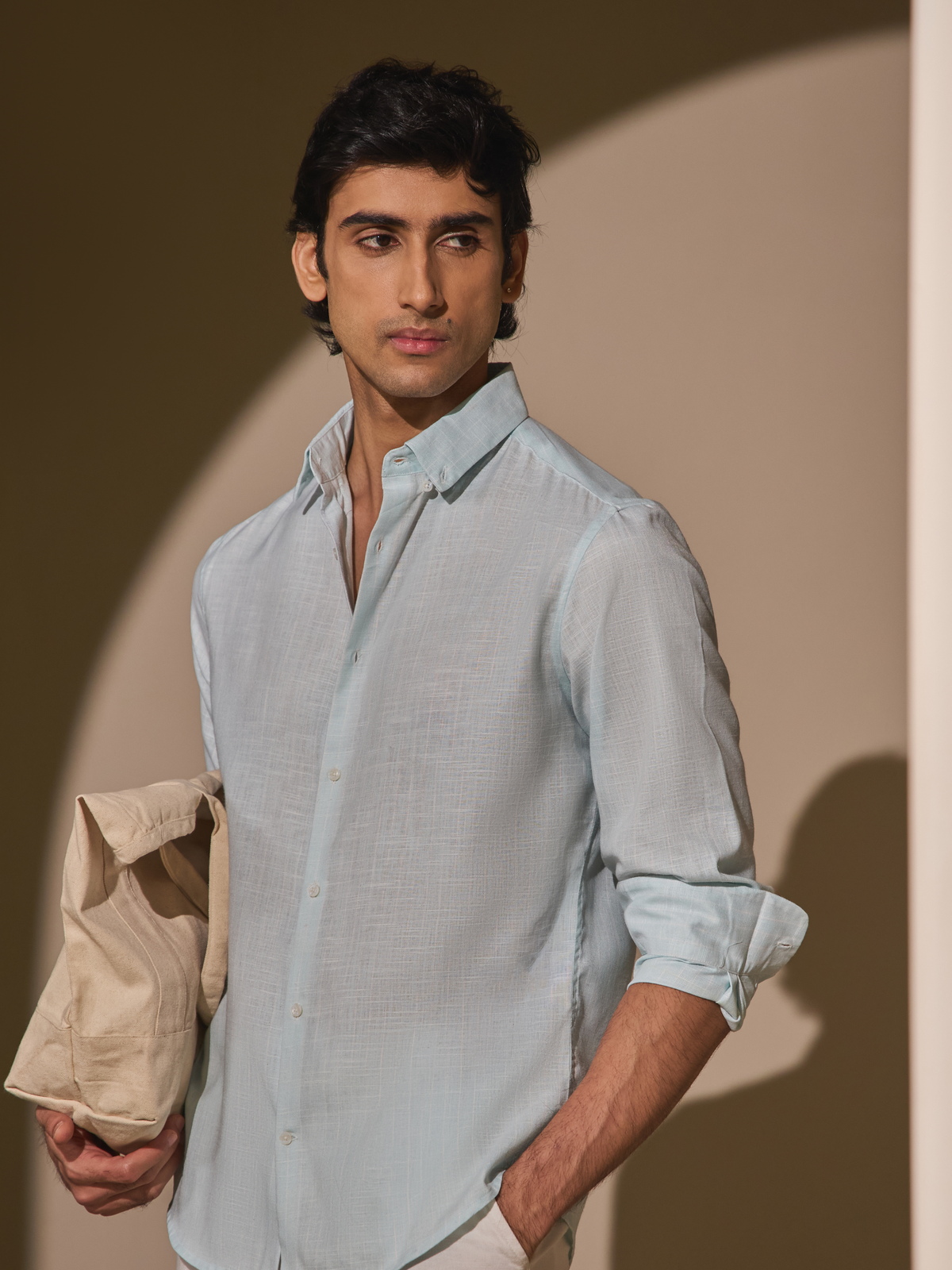 Milo-Aqua Blue Regular Fit Striped Linen Shirt
