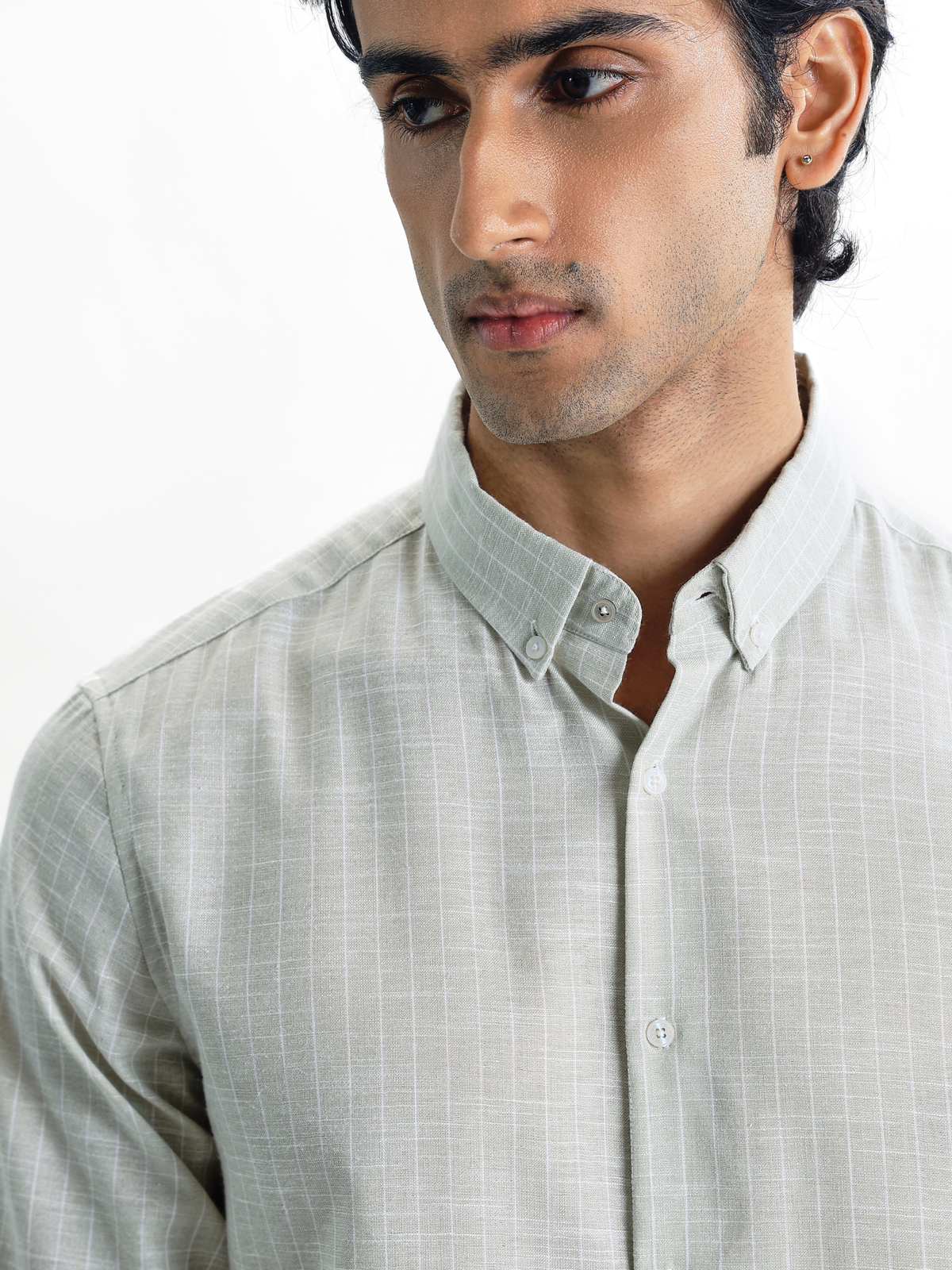Milo-Green Regular Fit Striped Linen Shirt