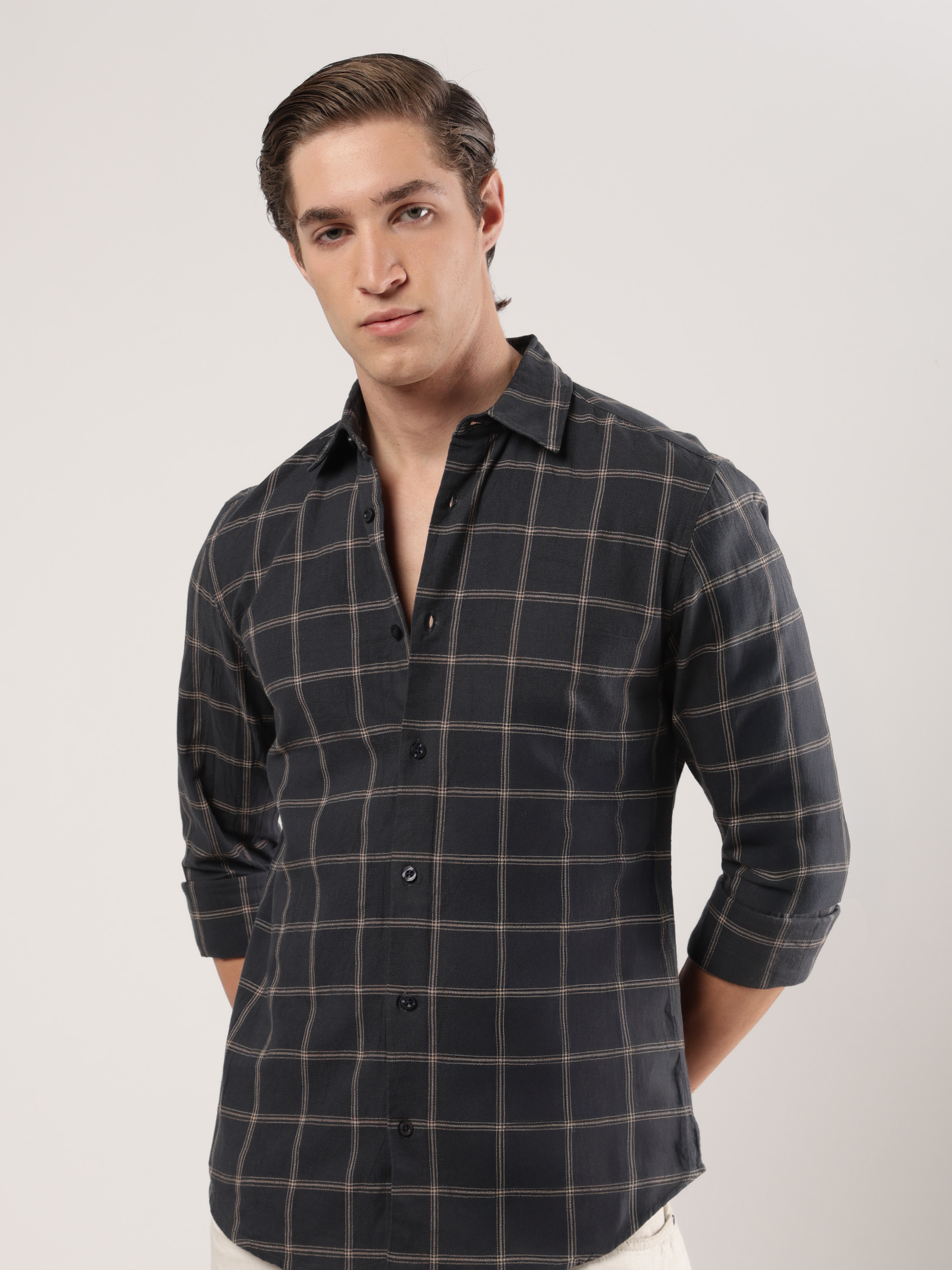 Charcoal Mustard Grid Shirt