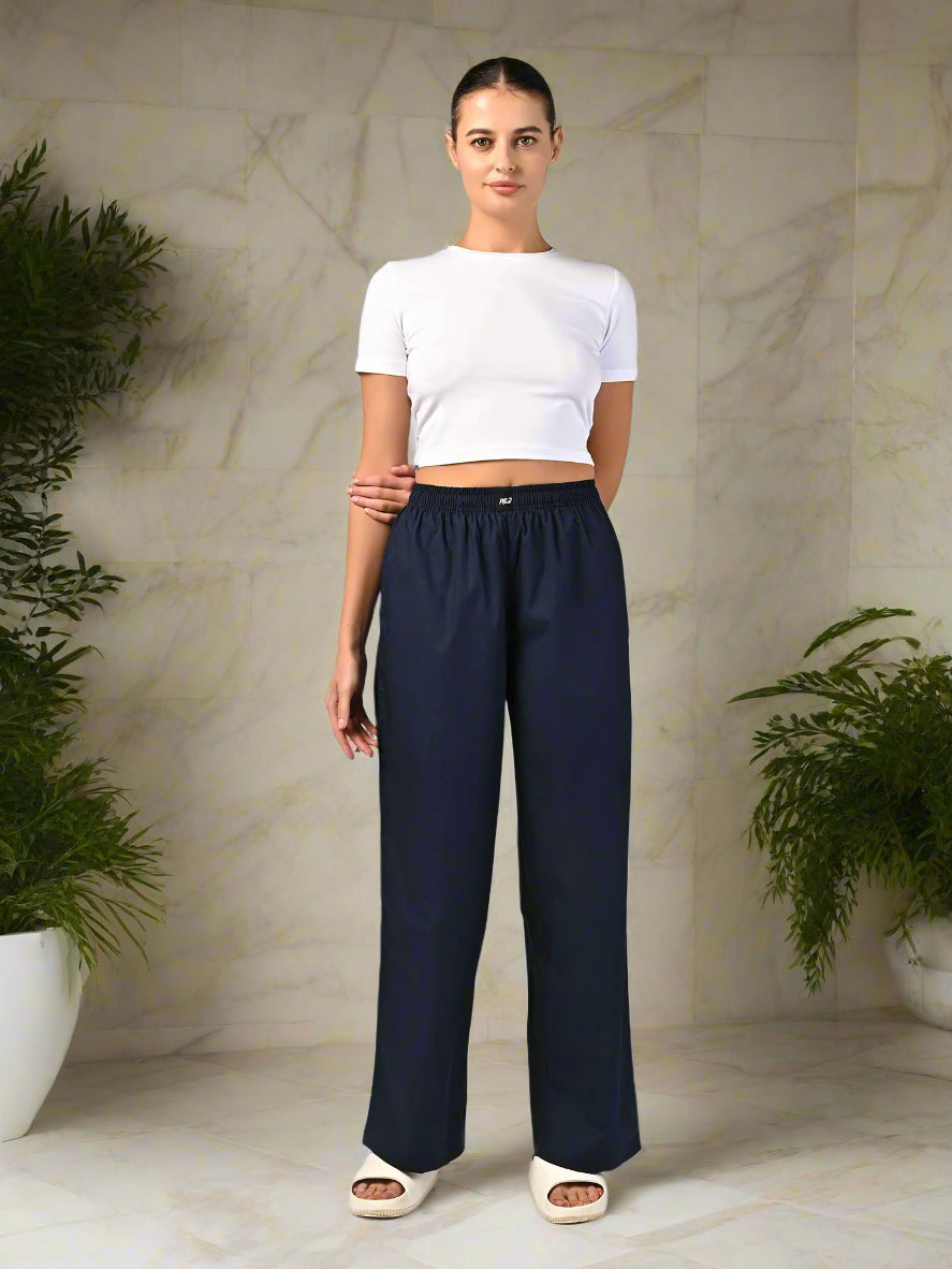 Women's Navy Blue Wide Leg Pyjama Pants