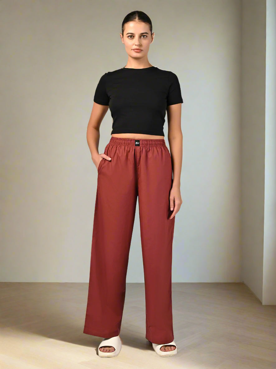Women's Slumber Maroon Wide Leg Pyjama Pants