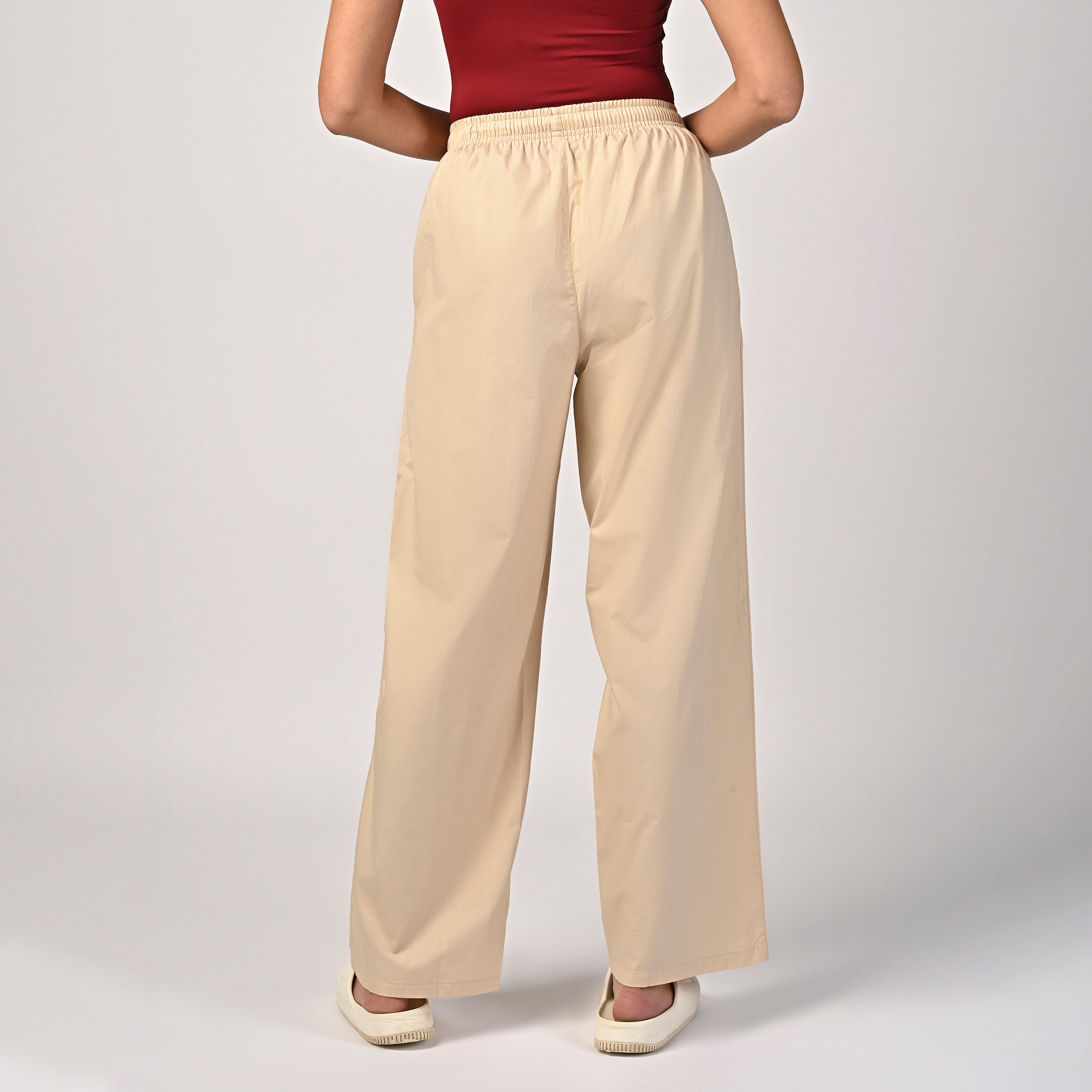 Women's Beige Wide Leg Pyjama Pants