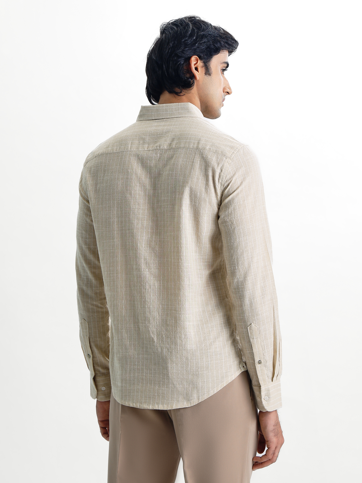 Milo-Beige Regular Fit Striped Linen Shirt