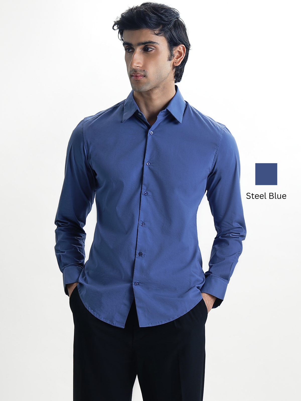 SANTINO- Blue Regular Fit Poplin Lycra Shirt