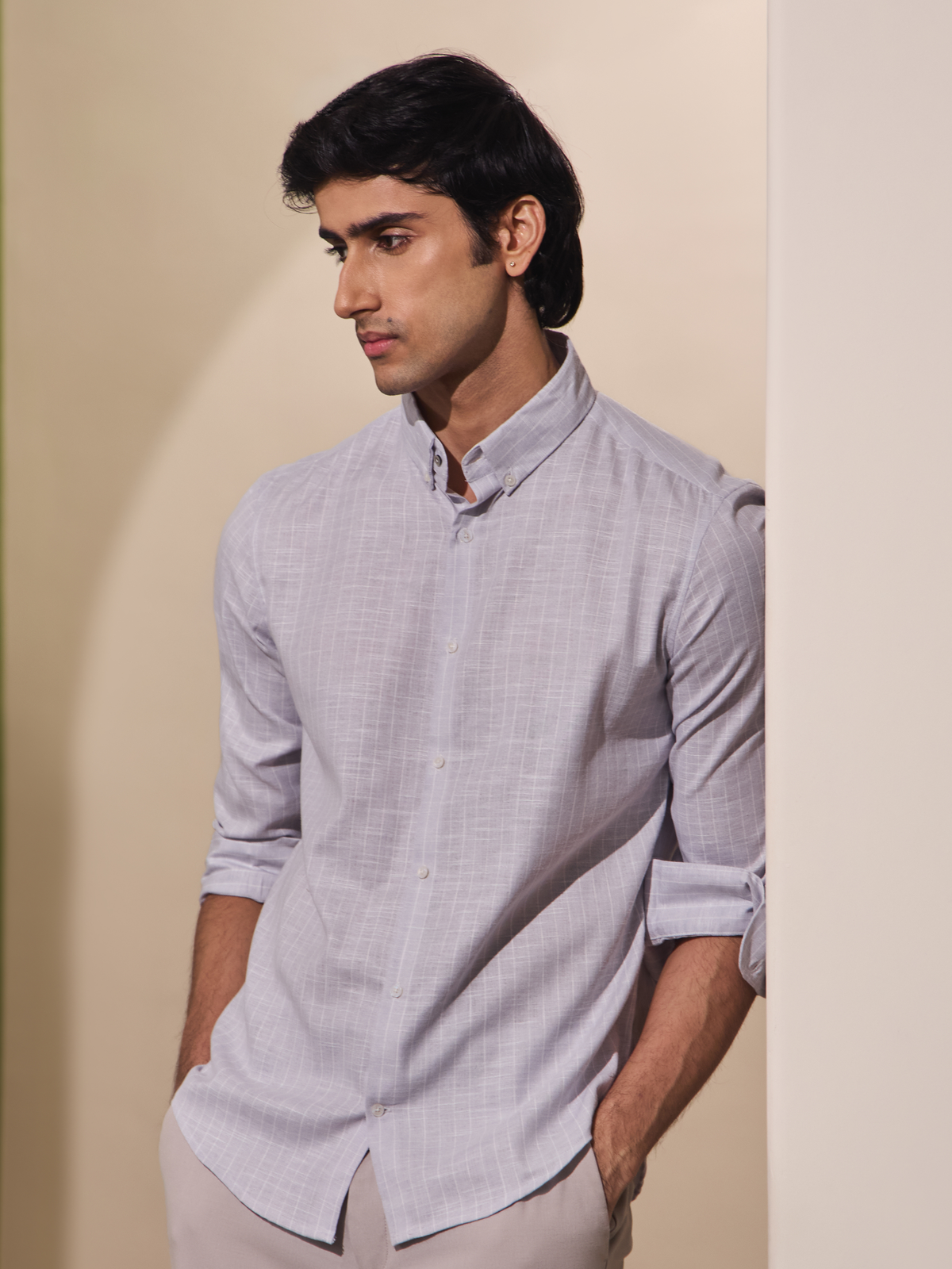 Milo-Violet Regular Fit Striped Linen Shirt