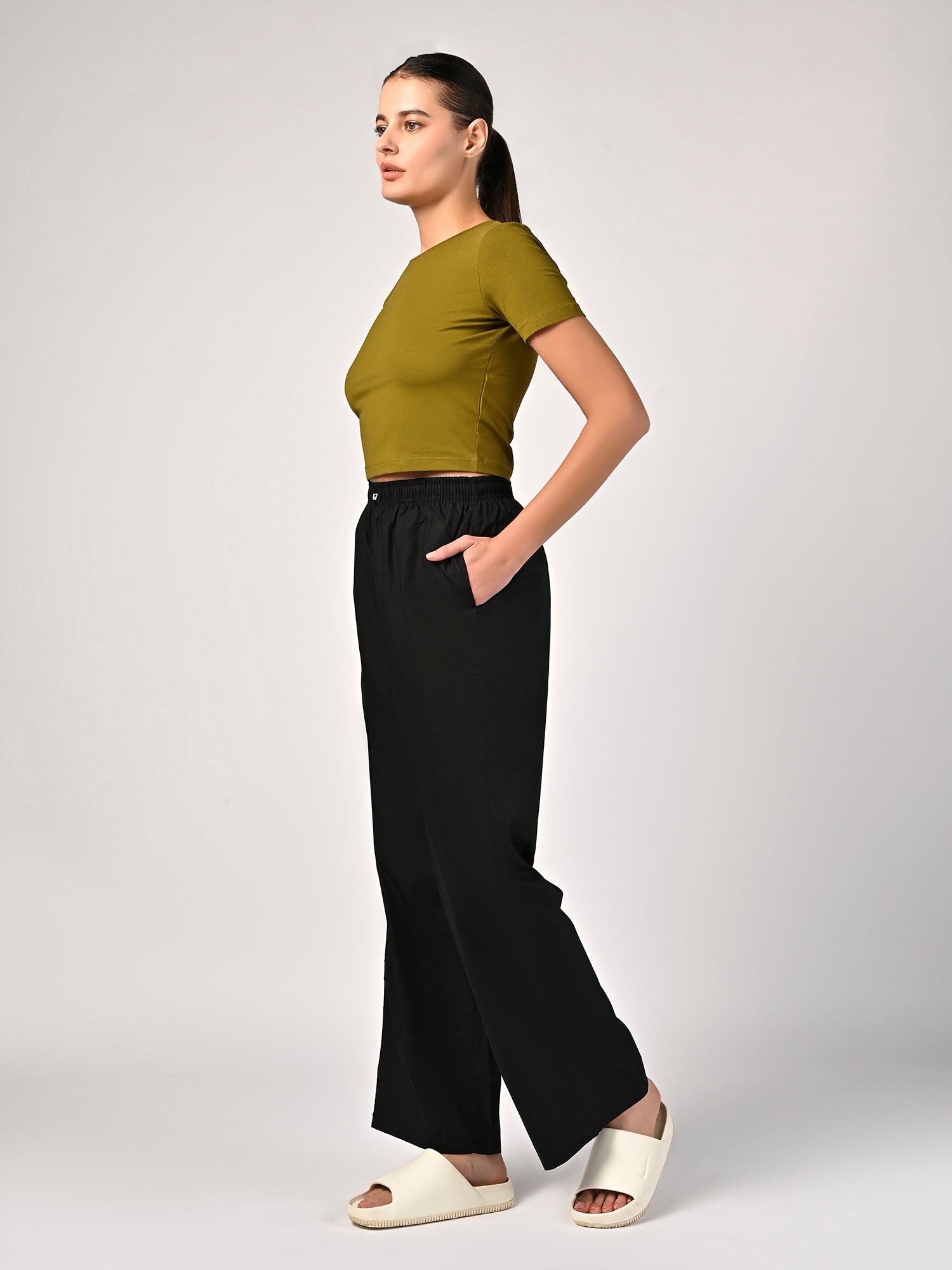 Women's Jet Black Wide Leg Pyjama Pants