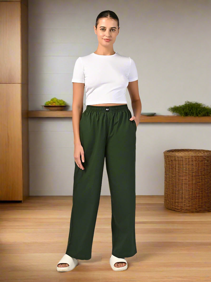 Women's Forest Green Wide Leg Pyjama Pants