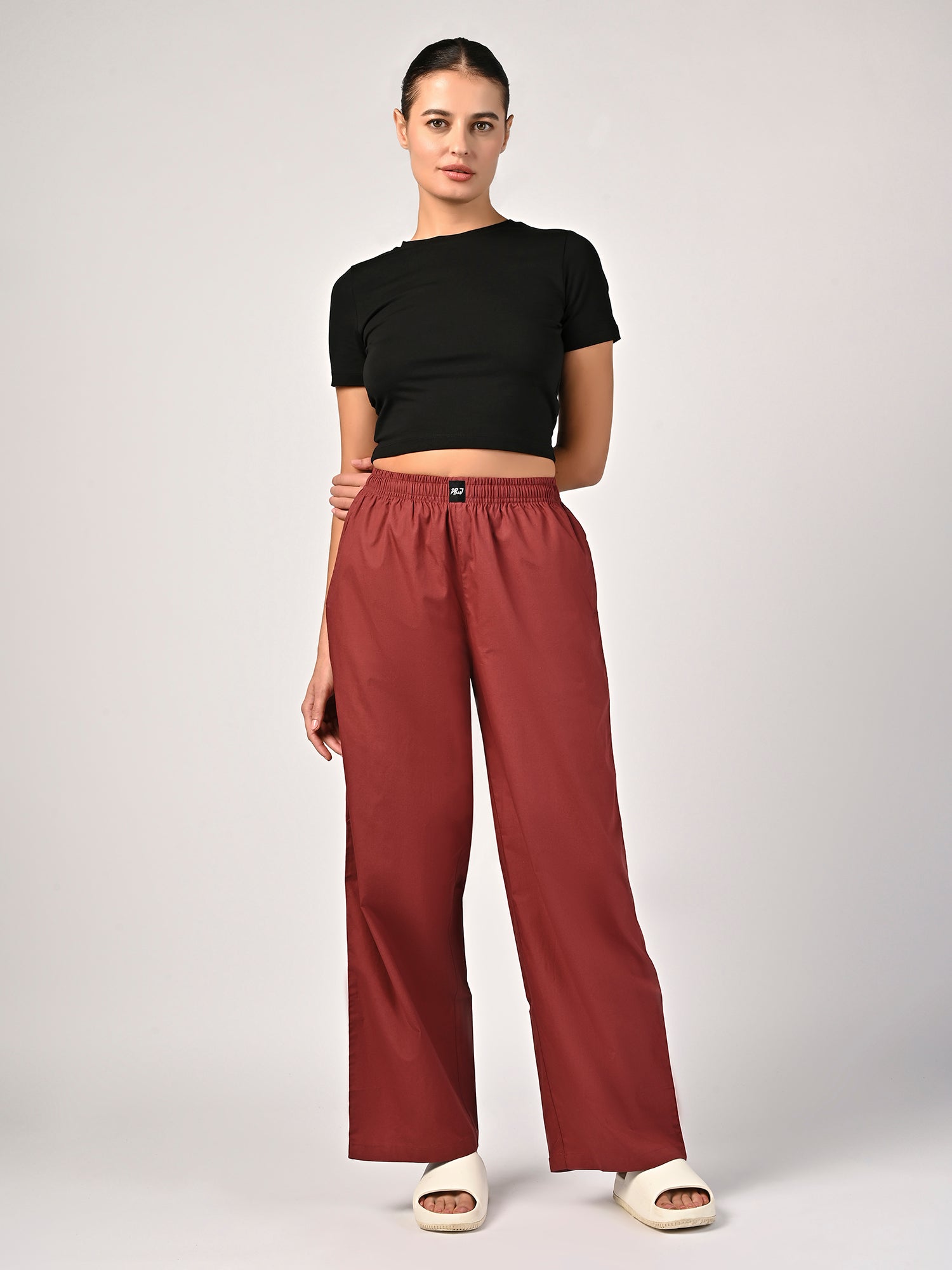 Women's Slumber Maroon Wide Leg Pyjama Pants