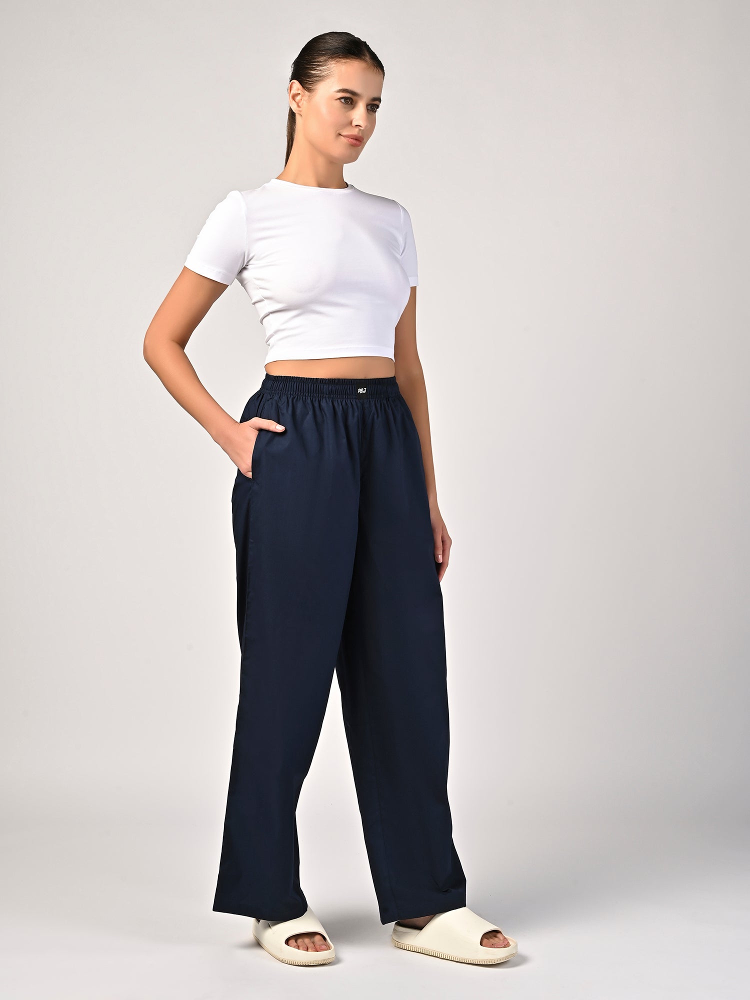 Women's Navy Blue Wide Leg Pyjama Pants