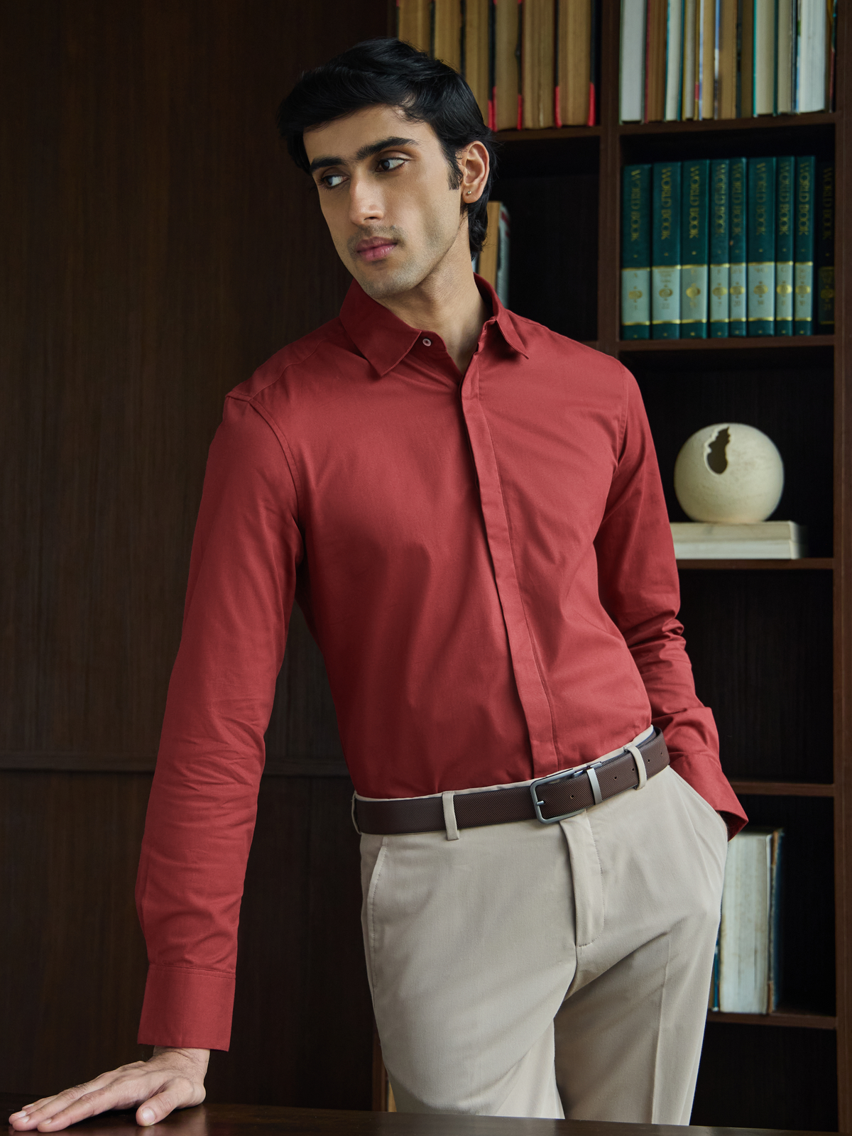 VINCENT-RUST REGULAR FIT PEACH FINISH COTTON SHIRT