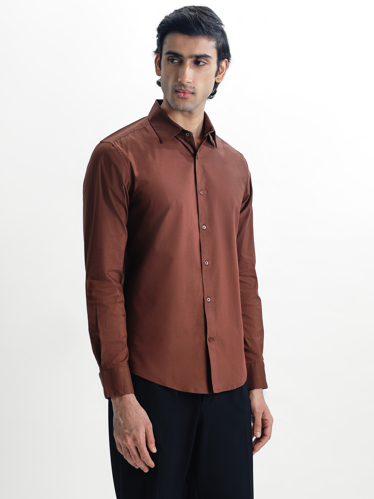 SANTINO- Brown Regular Fit Poplin Lycra Shirt