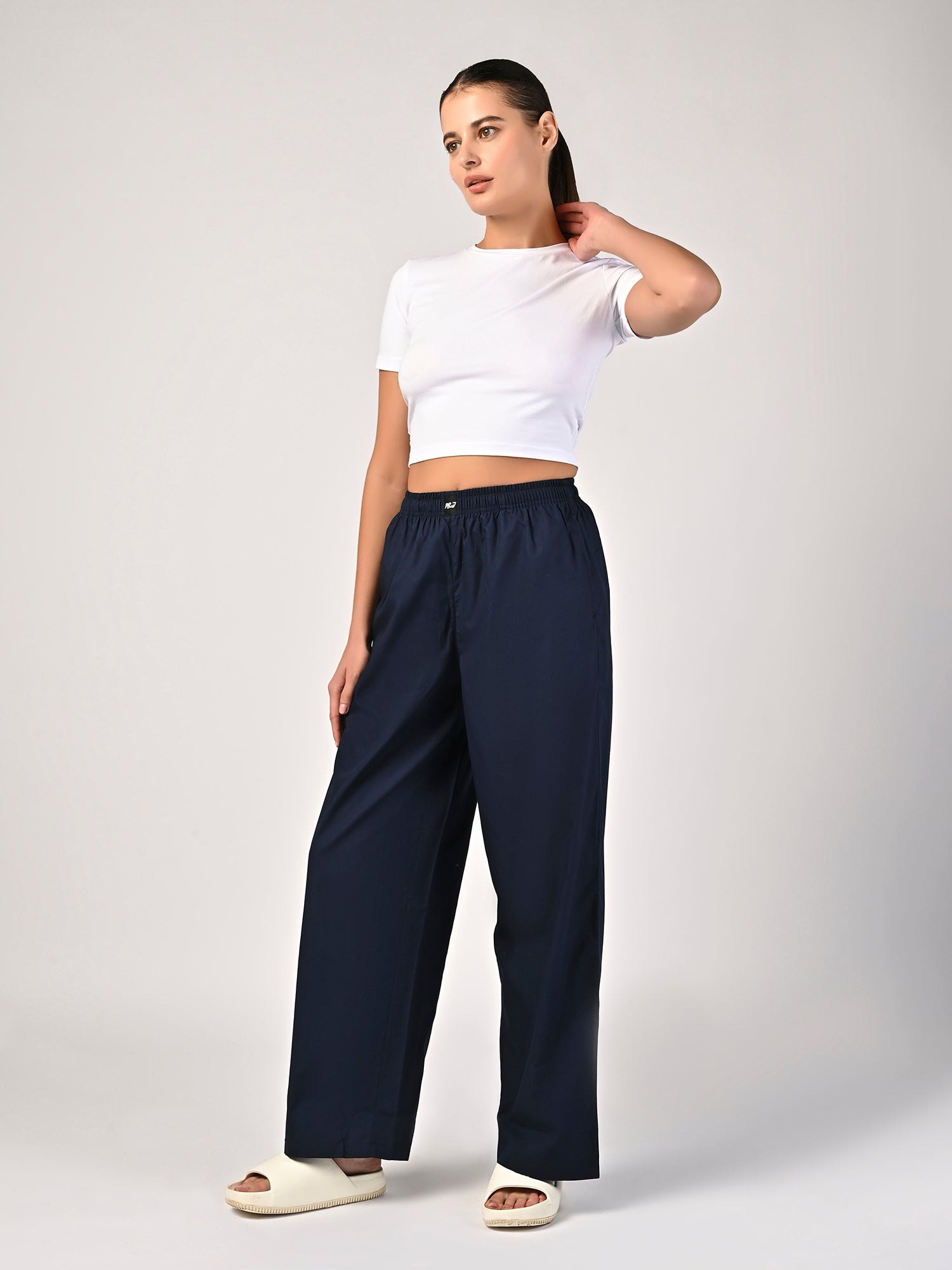 Women's Navy Blue Wide Leg Pyjama Pants