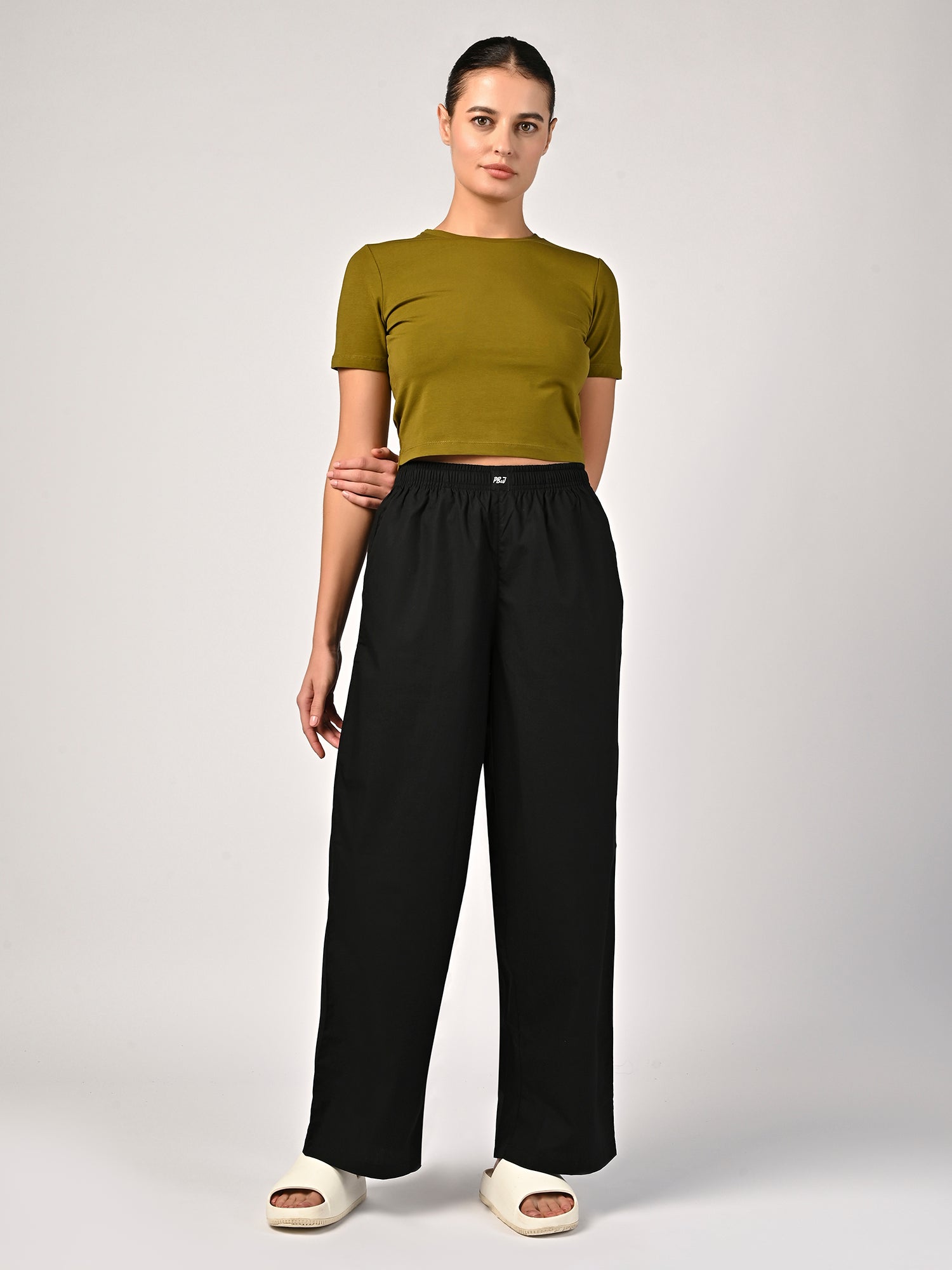 Women's Jet Black Wide Leg Pyjama Pants