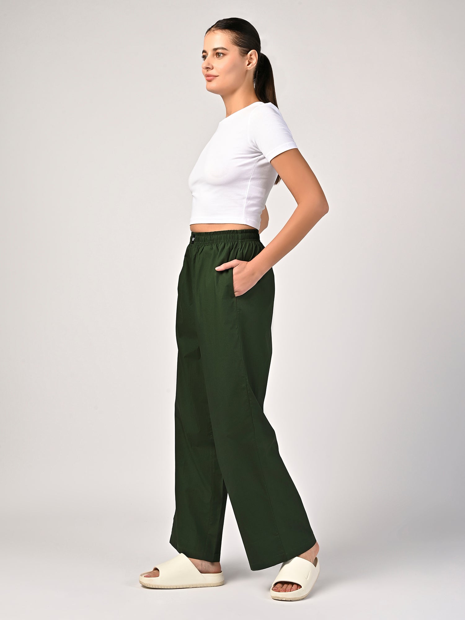 Women's Forest Green Wide Leg Pyjama Pants