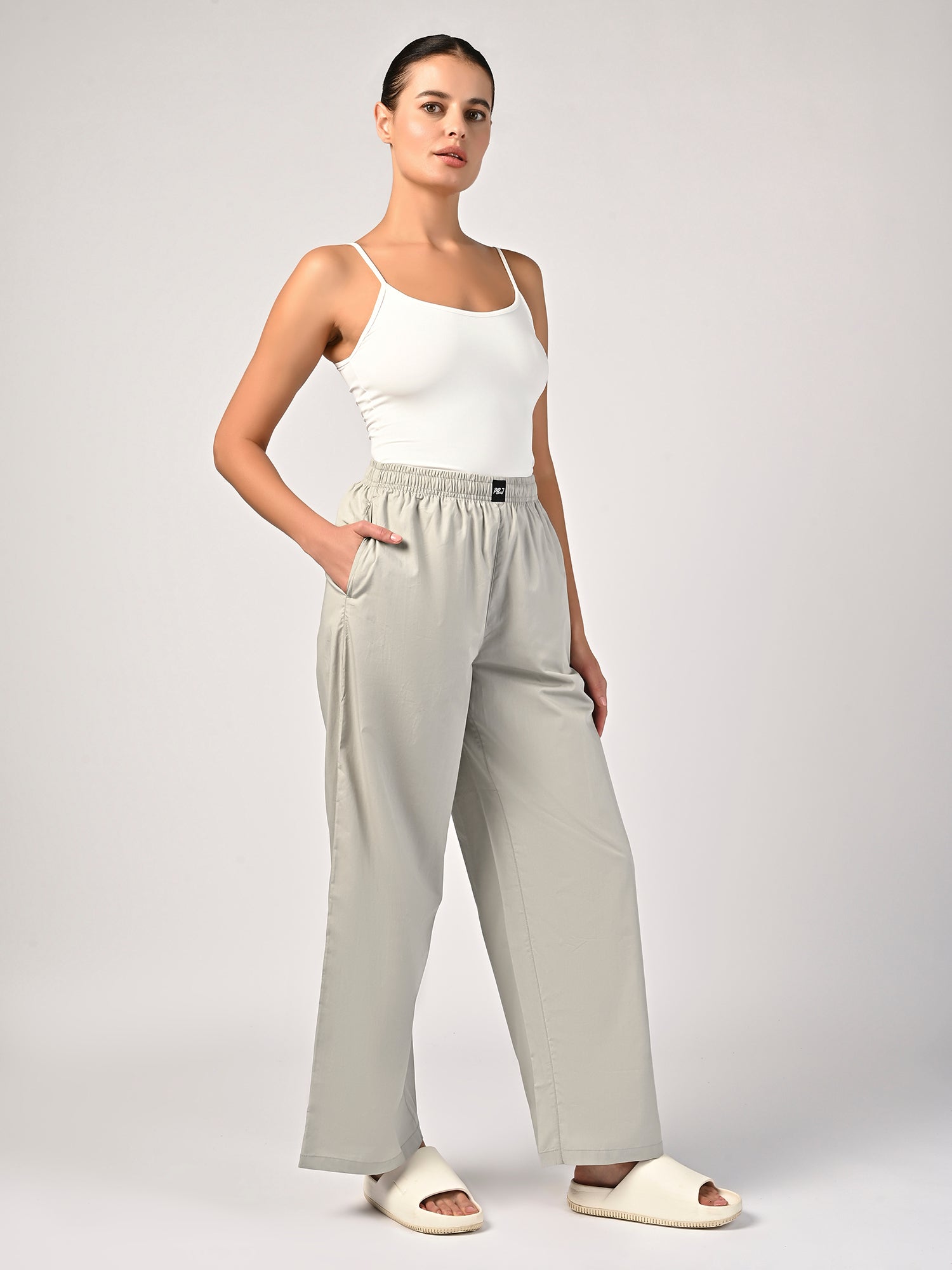 Women's Light Grey Wide Leg Pyjama Pants