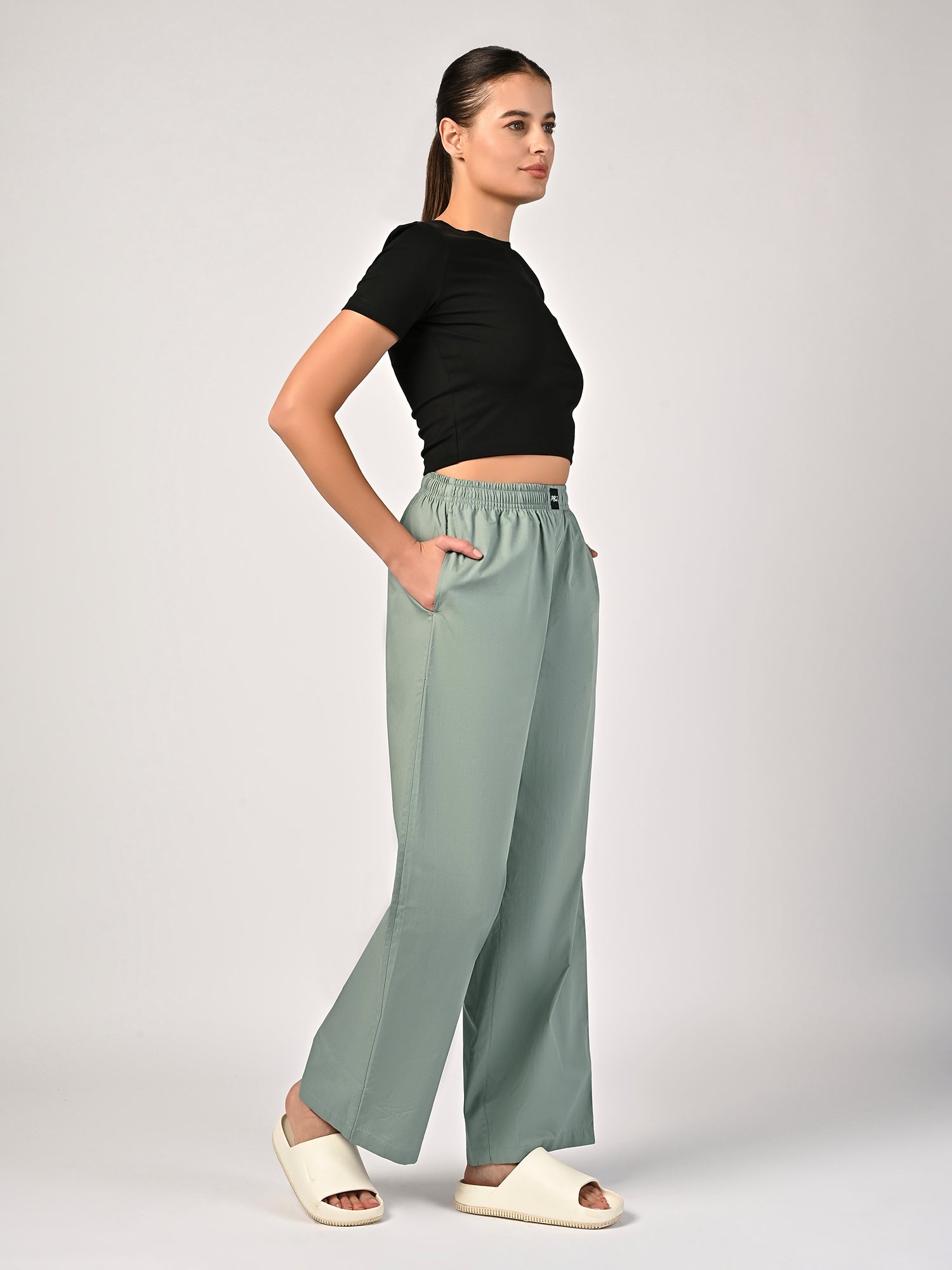 Women's Nap Green Wide Leg Pyjama Pants