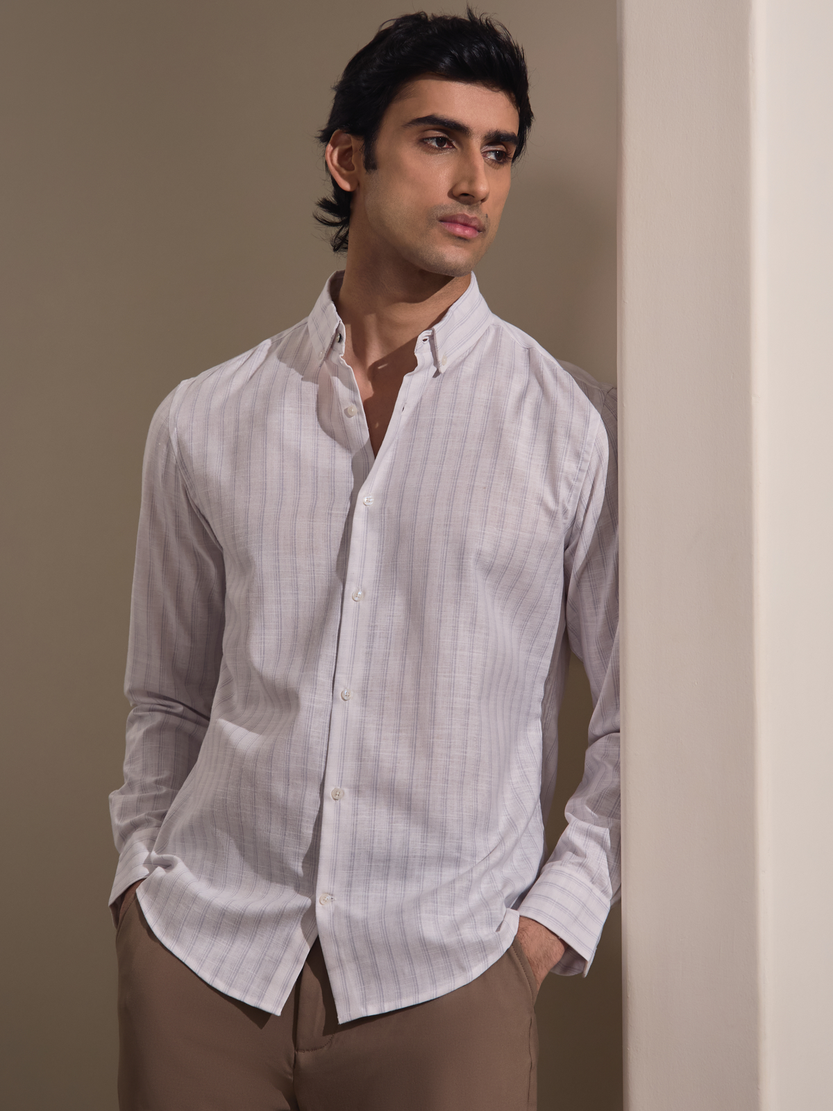 Zeno-White Multicolour Regular Fit Striped Linen Shirt