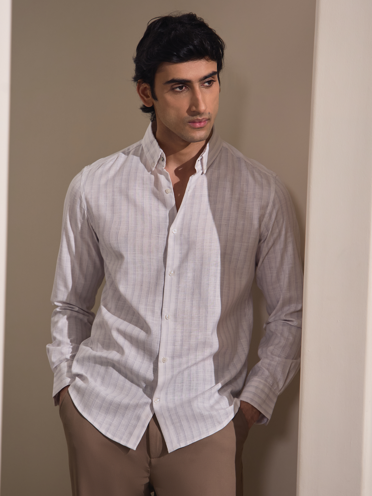 Zeno-White Multicolour Regular Fit Striped Linen Shirt