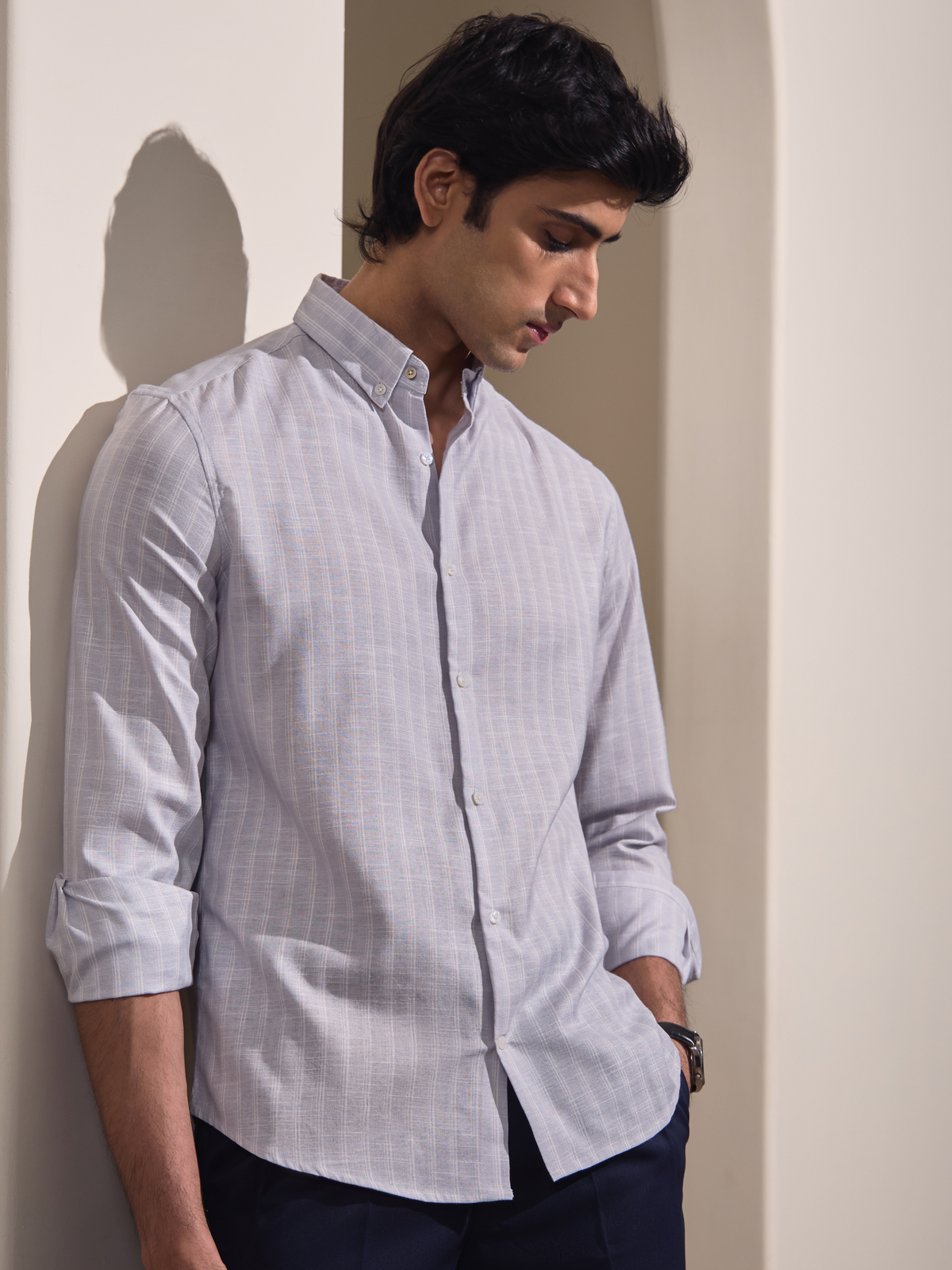 Zeno-Blue Multicolour Regular Fit Striped Linen Shirt