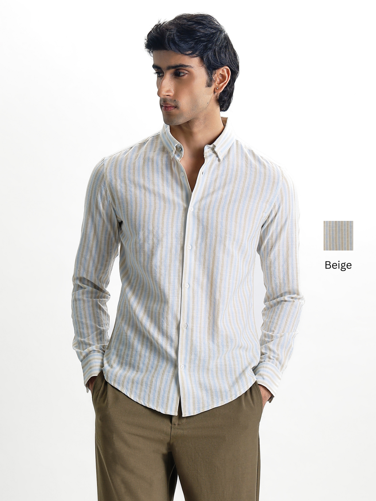 Zeno-Multicolour Regular Fit Striped Linen Shirt