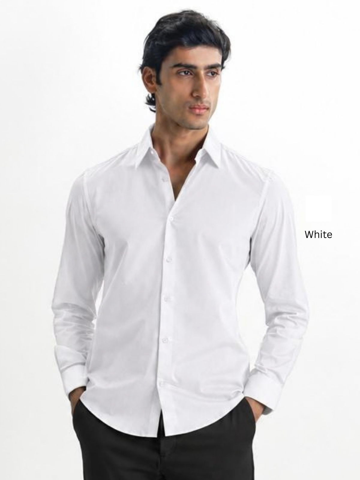 SANTINO- White Regular Fit Poplin Lycra Shirt