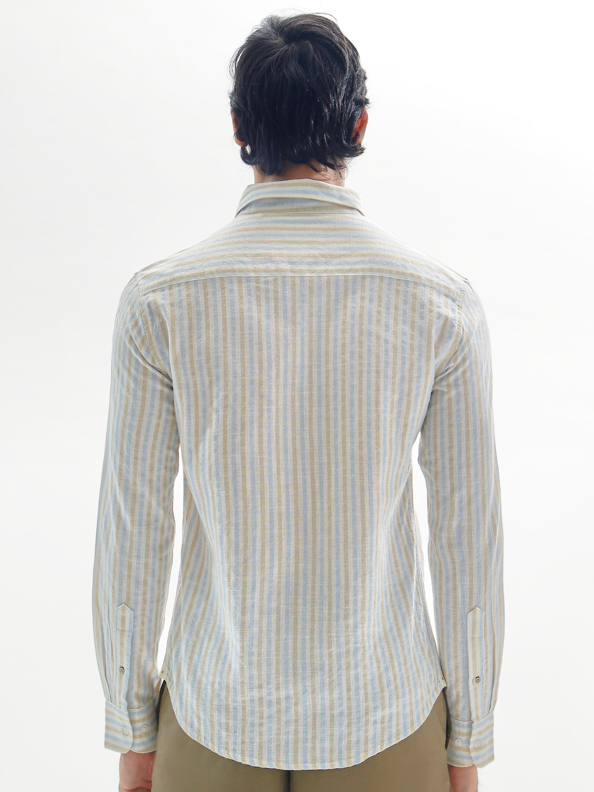 Zeno-Beige Multicolour Regular Fit Striped Linen Shirt